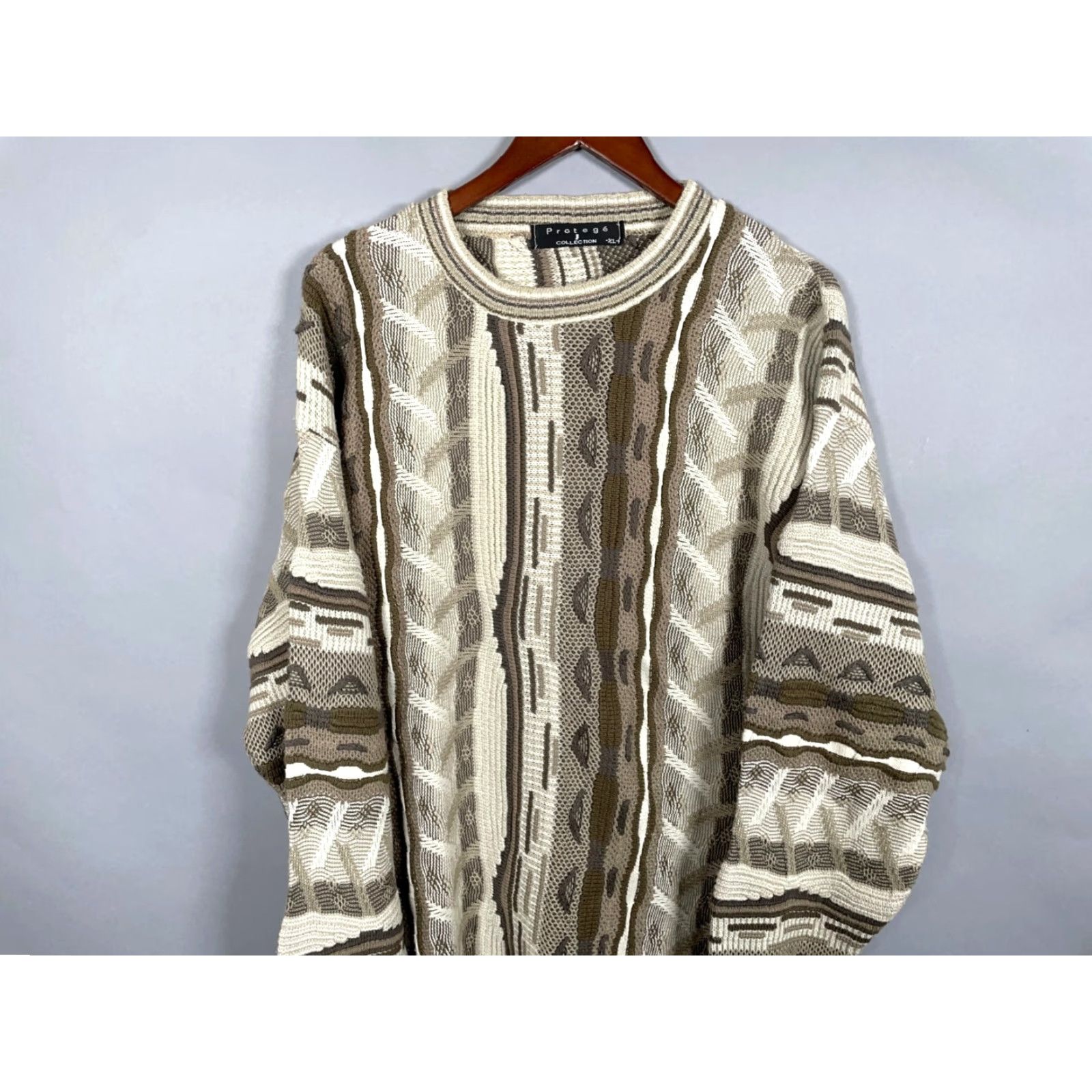 Coogi VINTAGE Protege Sweater Mens Large Beige 90s Cosby 3D Textured Acrylic Knit Style Mens Size US L / EU 52-54 / 3 - 4 Thumbnail
