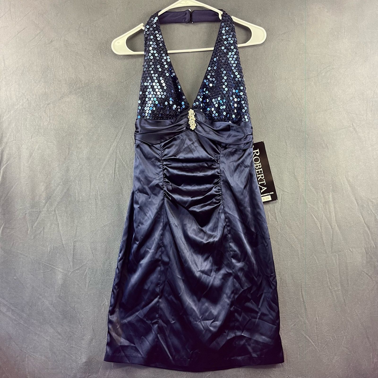Other New Size 9/10 Roberta Sequin Halter Dress Satin Formal Prom Size L / US 10 / IT 46 - 1 Thumbnail