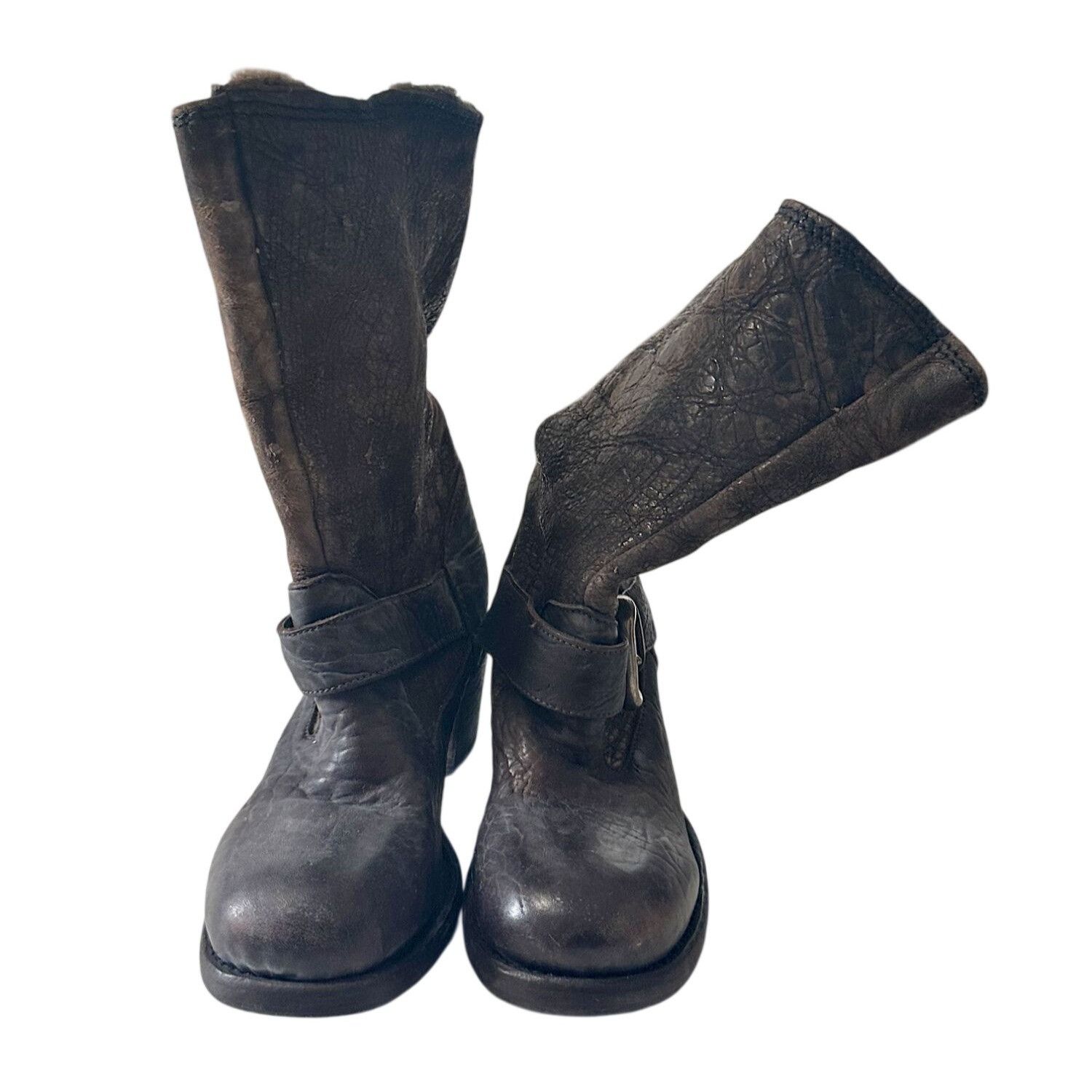 Other Nylo Distressed Leather Shearling Double Zip Booties Brown E Size US 9 / IT 39 - 4 Thumbnail