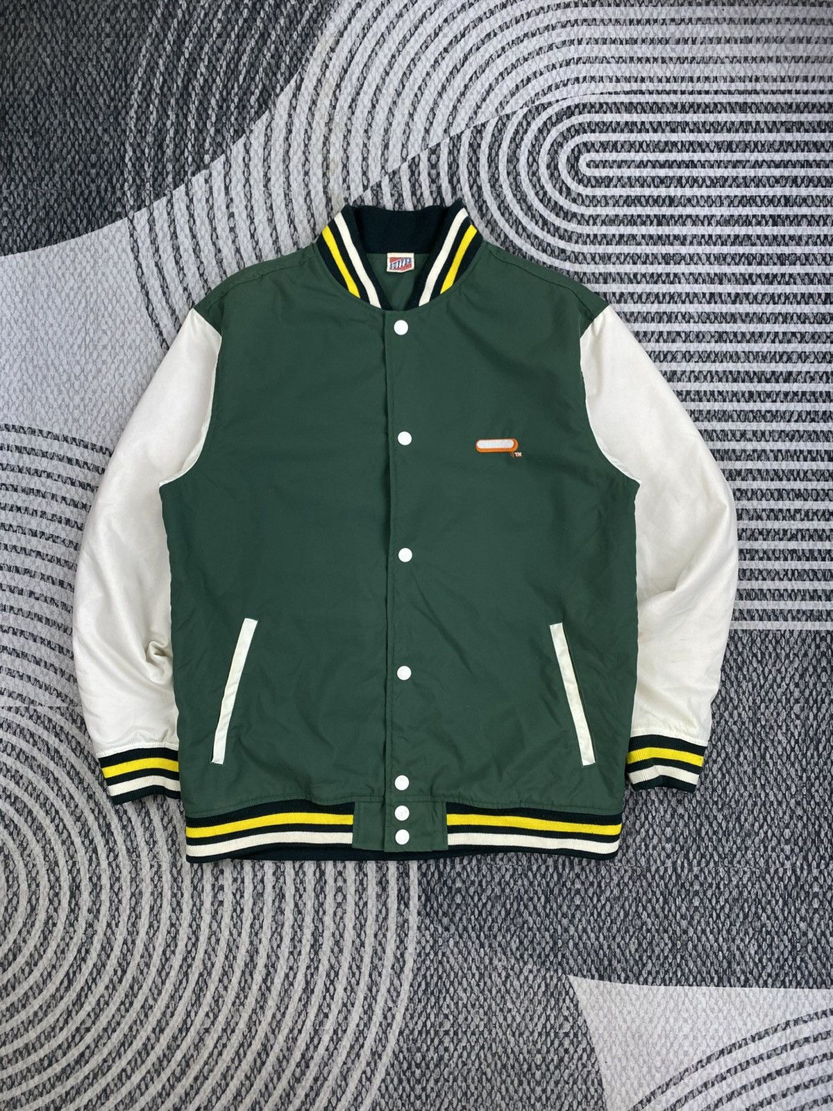 Vintage Suffer Striped Ribbing Snap Button Varsity Jacket