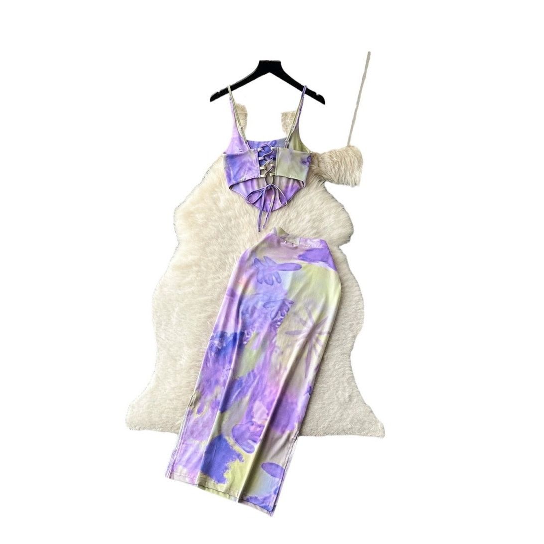 Other Purple Tie Dye Square Neck Tank Top and Knotted Skirt Set Size 24" / US 00 / IT 34 - 2 Thumbnail