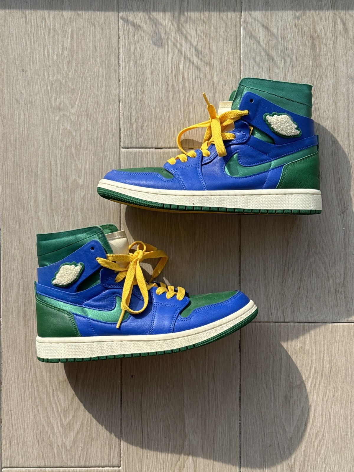 image of Jordan 1 High Zoom Air X Aleali May Califia (Women's) Shoes in Yellow/Green/Blue (Size 7)