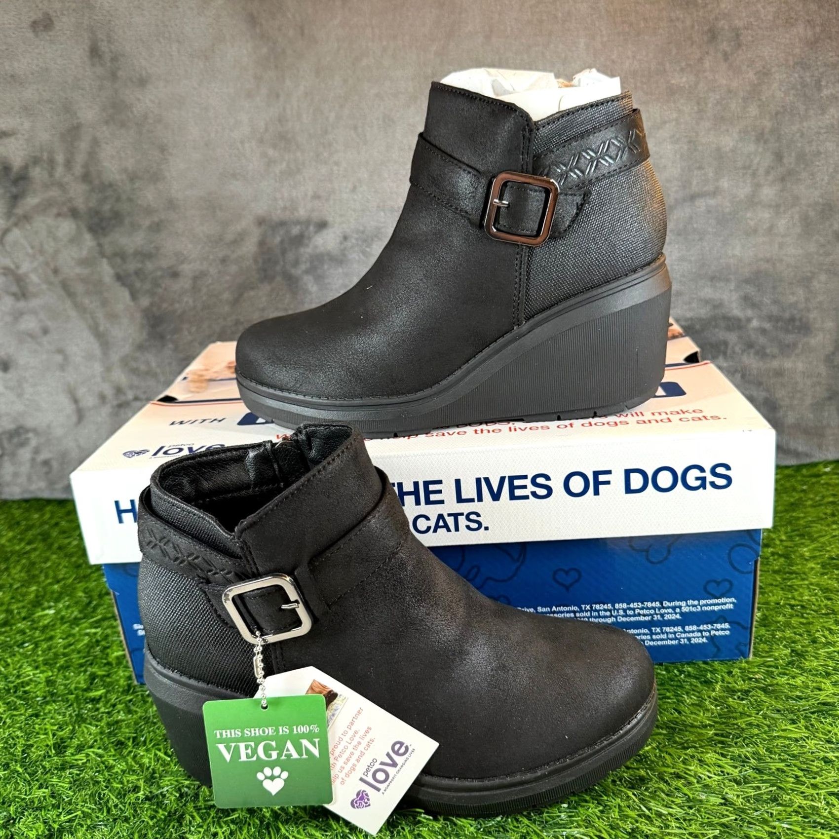 SKECHERS Skechers BOBS Gala In High Demand Black Vegan Wedge Ankle Boots 114617 Womens 6 Size US 6 / IT 36 - 2 Thumbnail