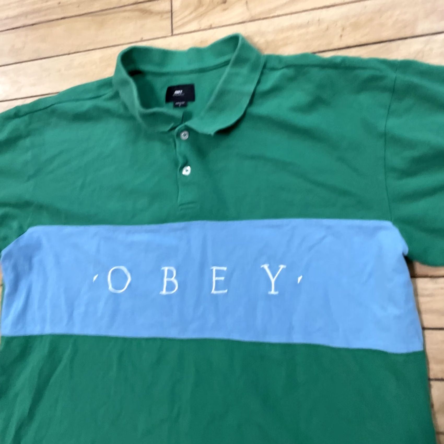 Obey OBEY Polo Shirt Men L Green Blue Colorblock Y2k Streetwear Knit Polo Shirt Colorblock Logo Short Sleeve Casual Golf 90s Preppy Size US L / EU 52-54 / 3 - 4 Thumbnail