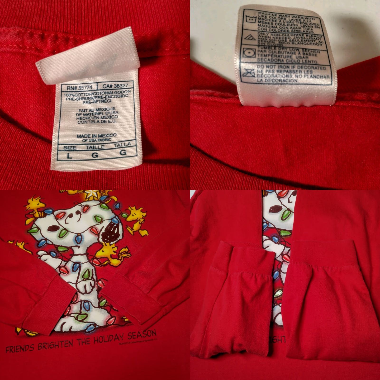 Peanuts VINTAGE Peanuts Snoopy Woodstock Shirt Large Red Christmas Lights Holiday Knits Crew Neck Men L Red Graphic T-Shirt Mens Size US L / EU 52-54 / 3 - 8 Thumbnail