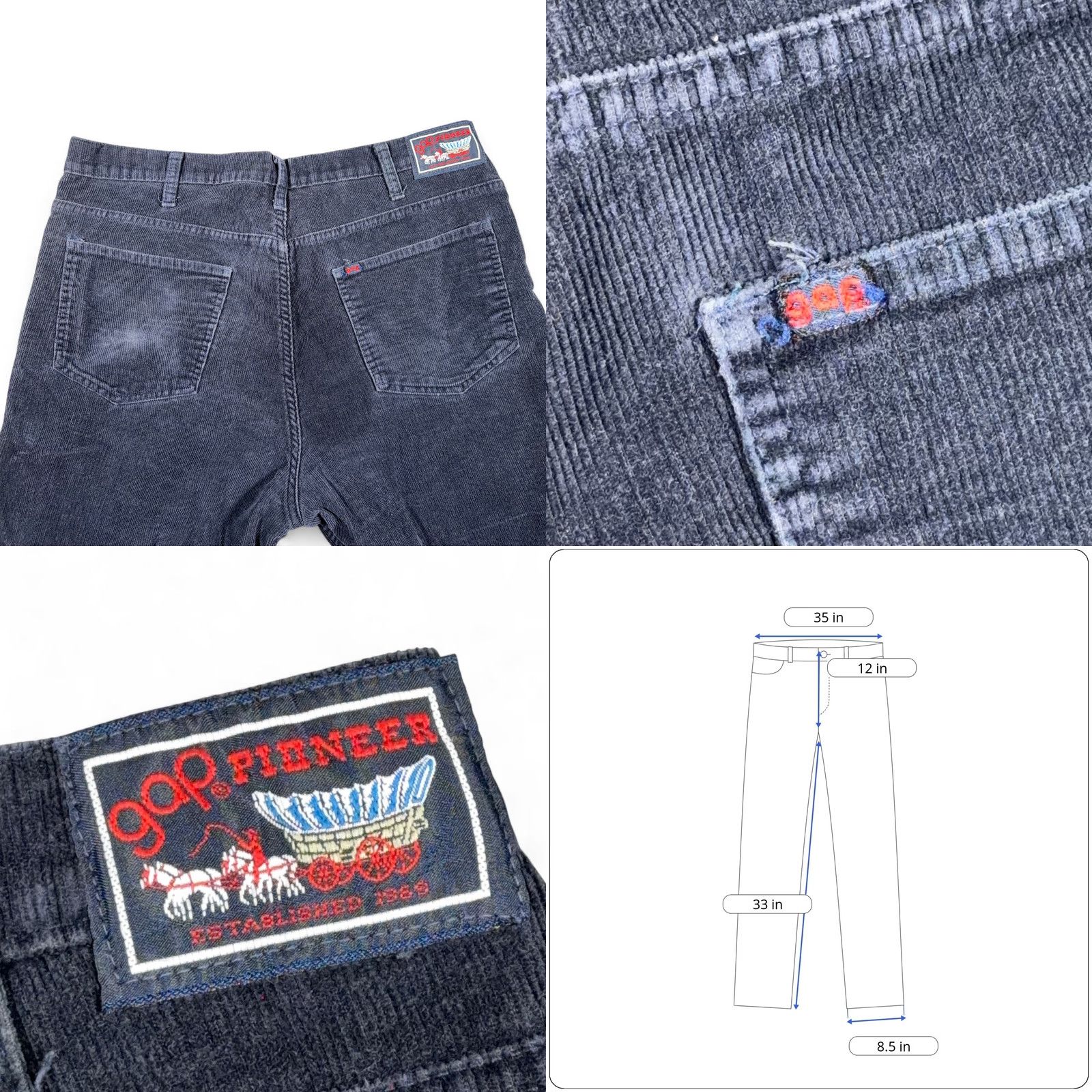 Gap VINTAGE Gap Pants Mens 35x33 Blue Corduroy Pioneer Straight Talon Zip 80s Size US 35 - 8 Thumbnail