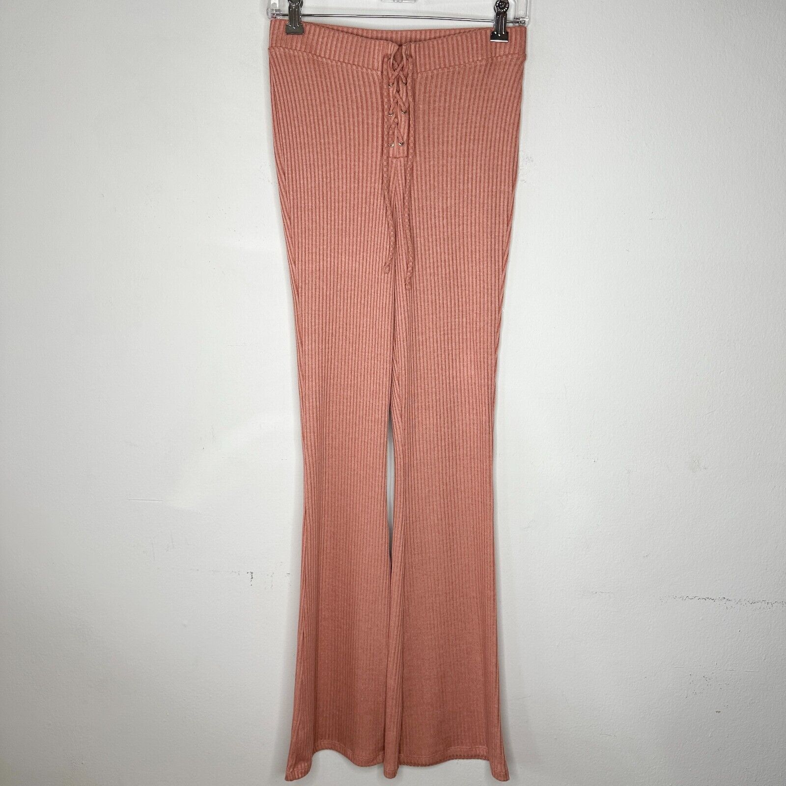 Topshop NWT Topshop Peach Ribbed Flare Leg Lace-Up Tie Legging Pant Size 28" / US 6 / IT 42 - 2 Thumbnail
