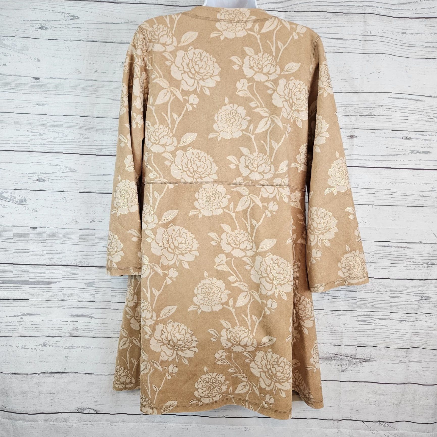 Vintage Solitaire Womens Faux Suede Jacket Small Tan Gold Floral Open Front Size S / US 4 / IT 40 - 3 Thumbnail
