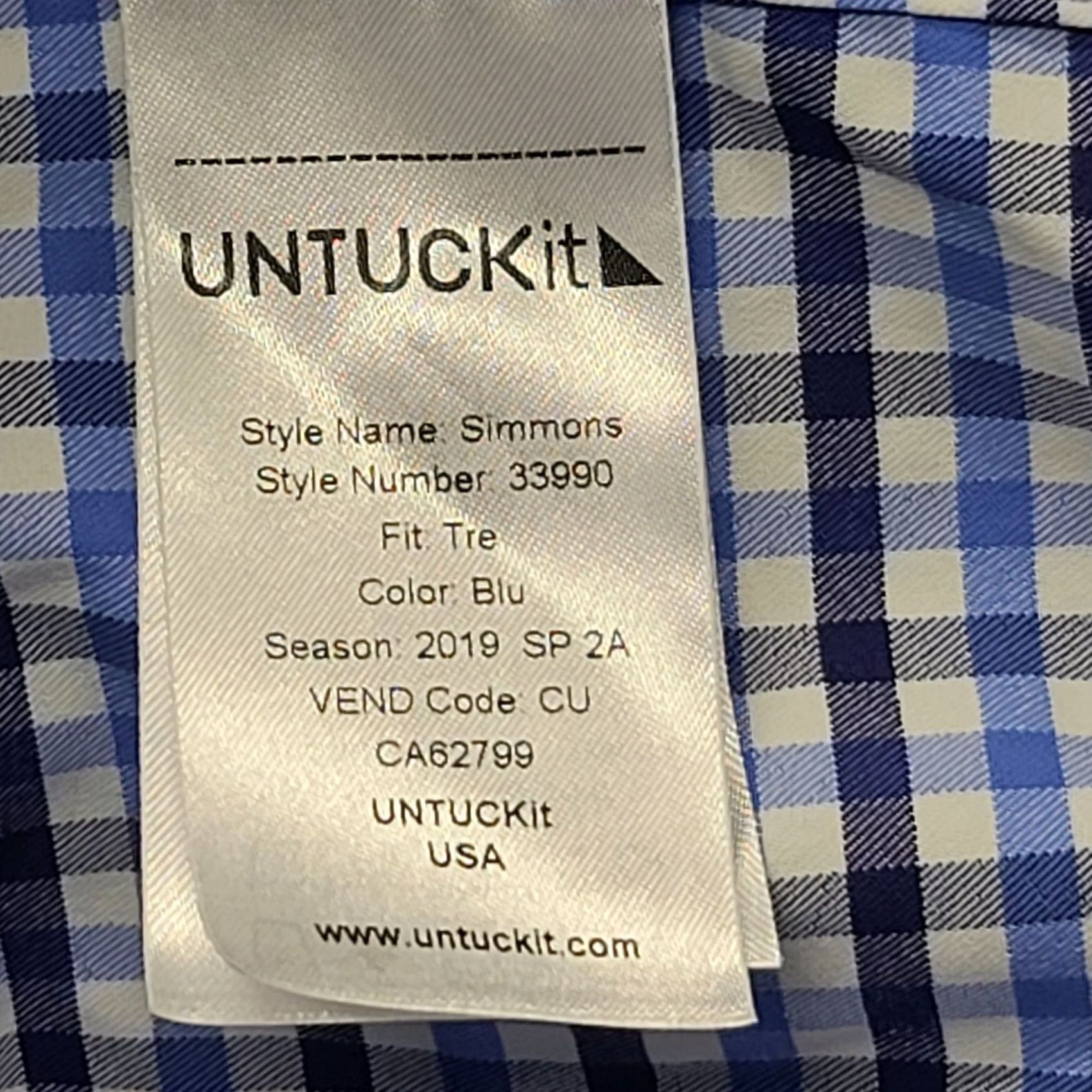 UNTUCKit UNTUCKit Simmons Shirt Mens L Tall Regular Fit Long Sleeve Blue Check Casual Button-Up Size US L / EU 52-54 / 3 - 6 Thumbnail