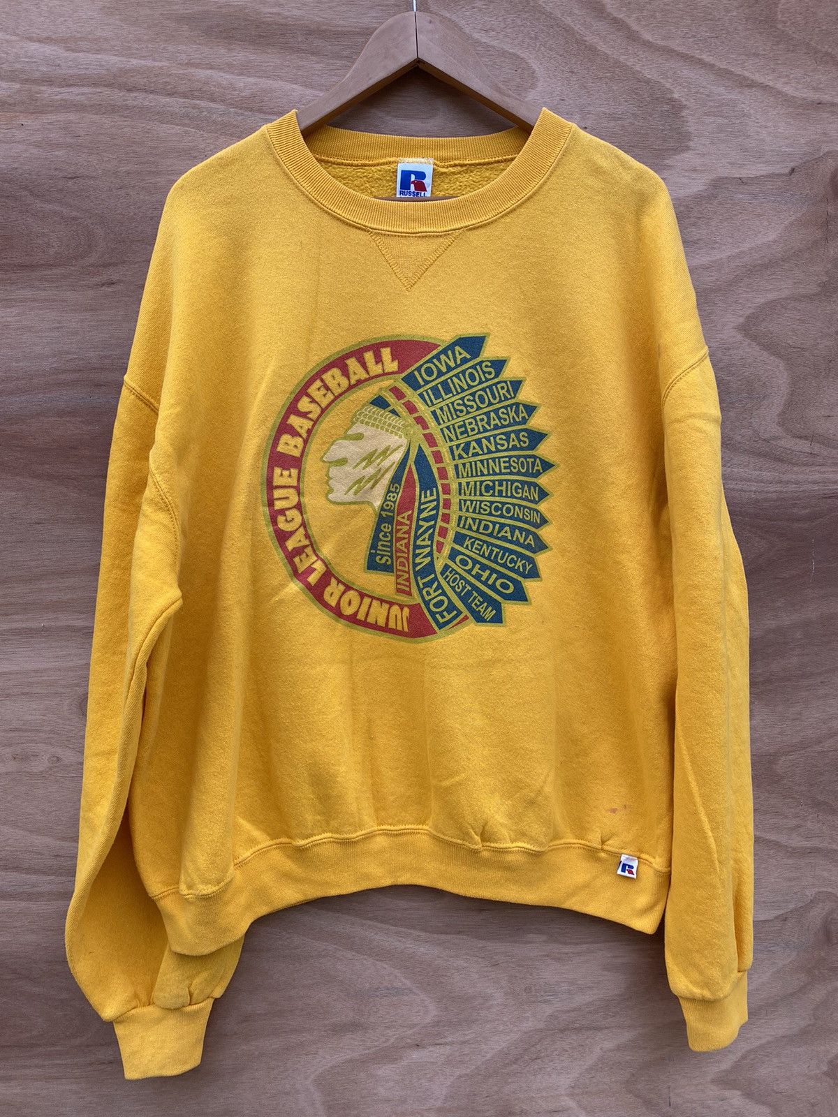 image of 90's Russell Athletic Yellow Sweatshirt Crewneck in Baby Blue, Men's (Size 2XL)