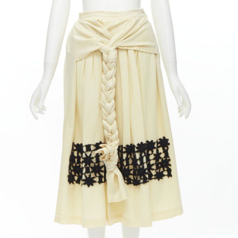 Comme des Garcons COMME DES GARCONS Vintage 1988 cream wool braid black lattice embroidery skirt M Size 28" / US 6 / IT 42 - 1 Thumbnail