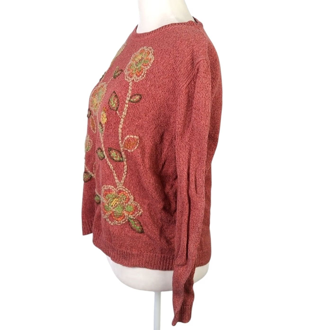 Vintage VINTAGE Alfred Dunner Sweater Shirt Women Petite M Orange Floral Embroidered Knit Bohemian Long Sleeve Pullover Cotton Ramie Autumn Winter Spring Fall Size M / US 6-8 / IT 42-44 - 3 Thumbnail