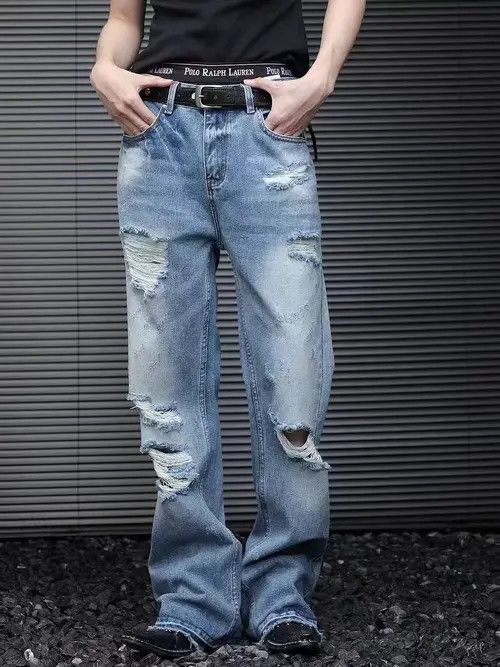Japanese Brand Washed and ripped baggy high street jeans Size US 34 / EU 50 - 4 Thumbnail