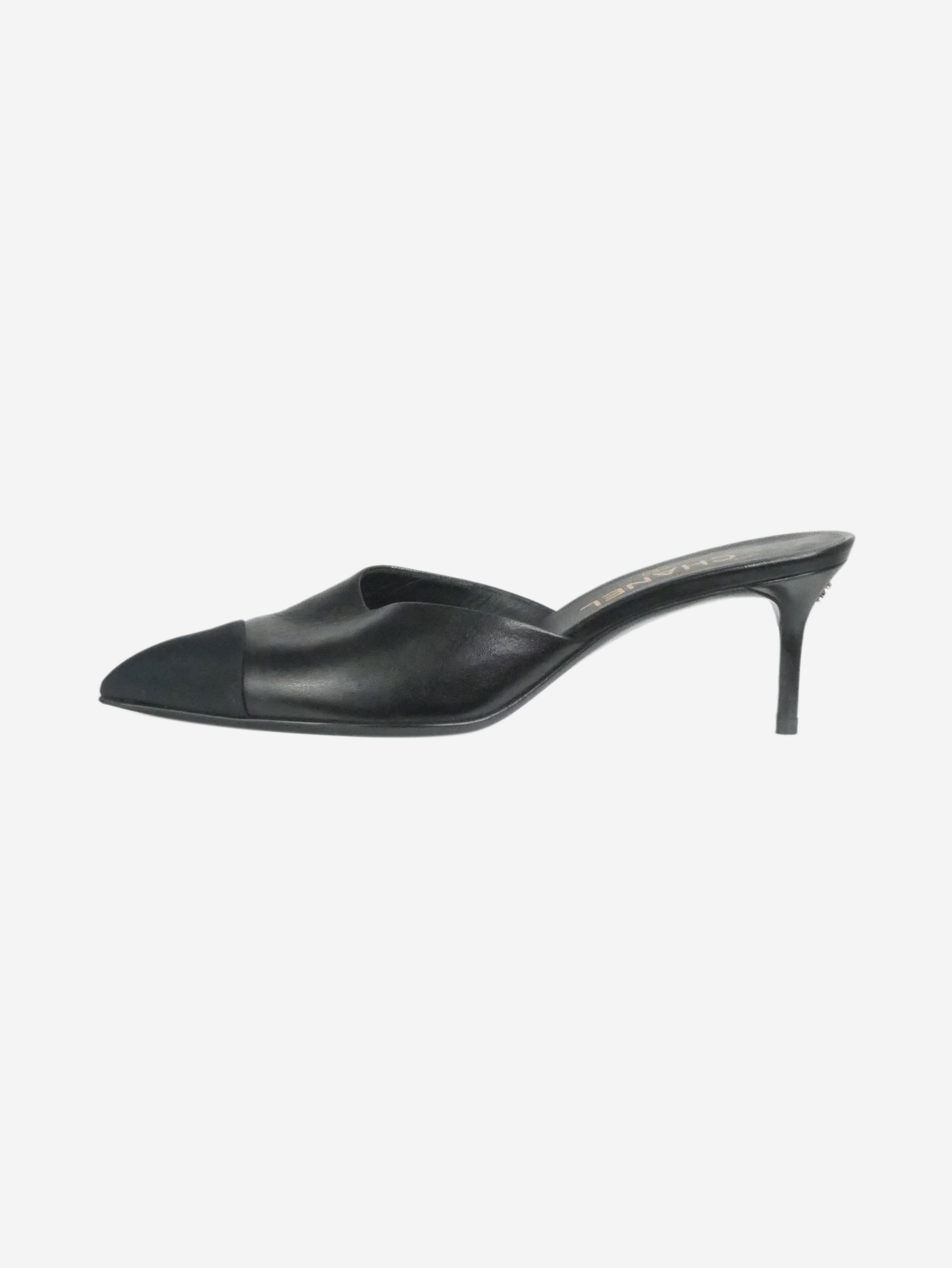 Chanel Black leather pointed-toe mules - size EU 38.5