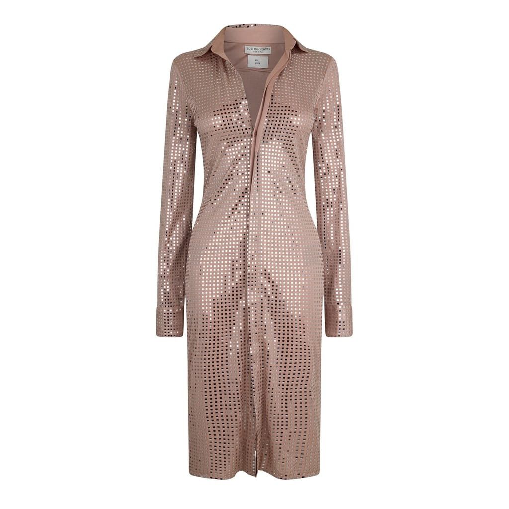Bottega Veneta Bottega Veneta Mosaic Collared Neck Midi Dress in Gold Size XS / US 0-2 / IT 36-38 - 2 Thumbnail