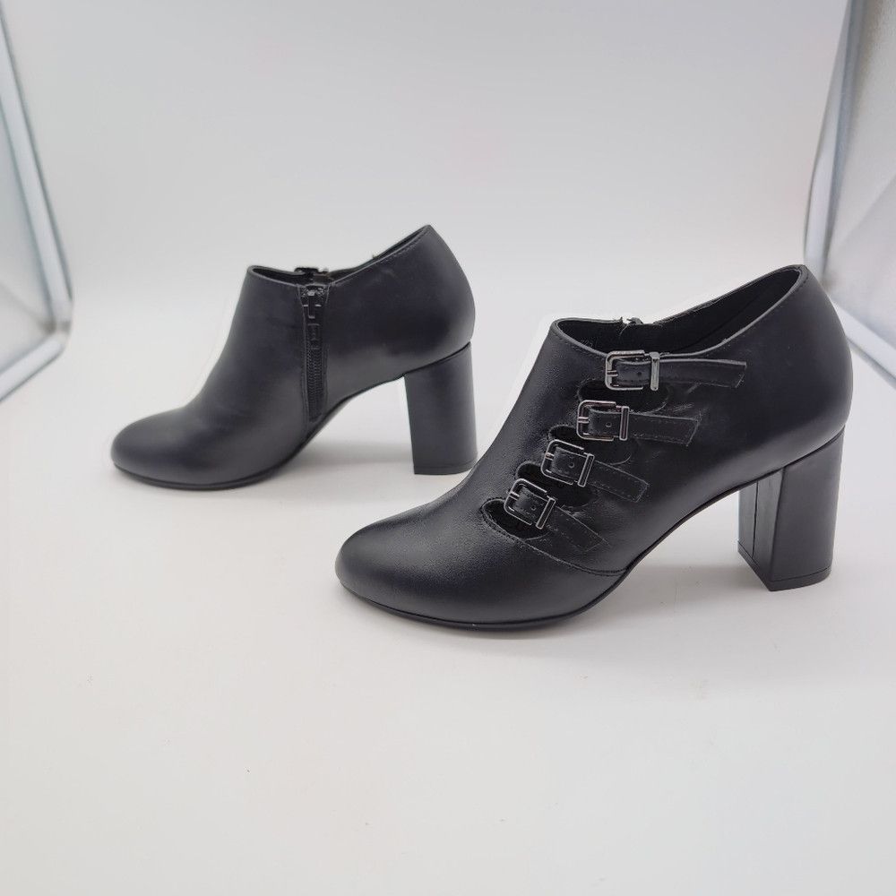 Designer Chic David Tate Black Pause Leather Block Heel Shooties Boo Size US 4 / IT 34 - 4 Thumbnail