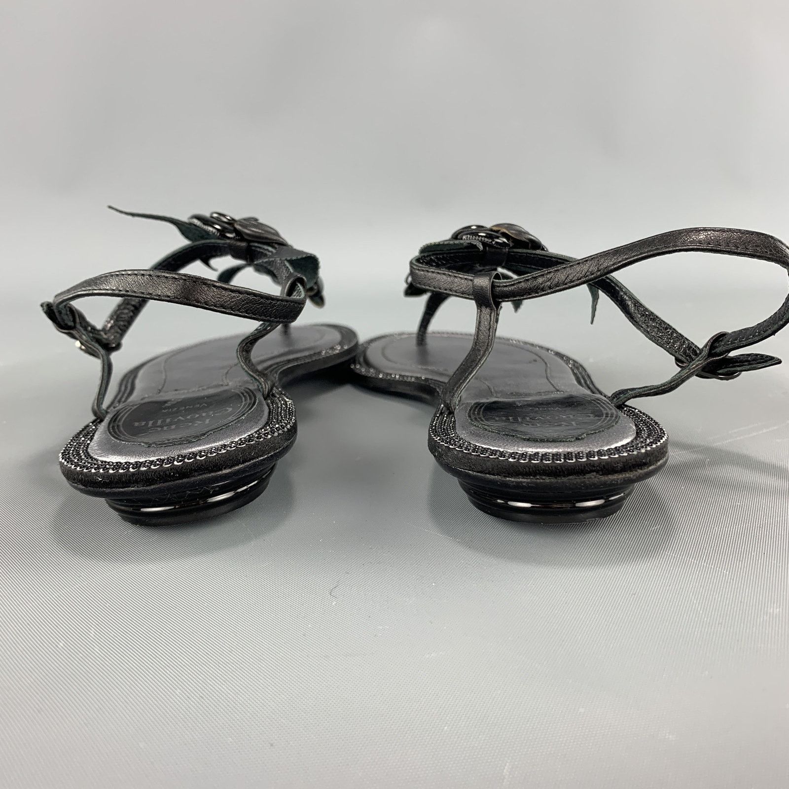 Rene Caovilla RENE CAOVILLA IT 34 Black Leather Rose T Strap Sandals Size US 4 / IT 34 - 8 Thumbnail