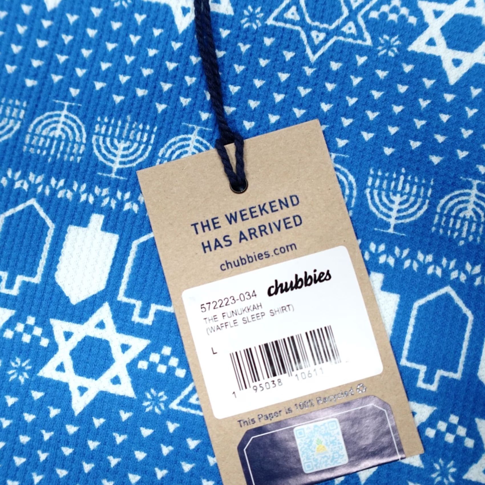 Chubbies Chubbies Pajama Top Shirt Mens L Blue Long Sleeve Crew Neck Waffle Funukkah Hanukkah Slim Fit Holiday Winter Geometric Pattern Size US L / EU 52-54 / 3 - 3 Thumbnail
