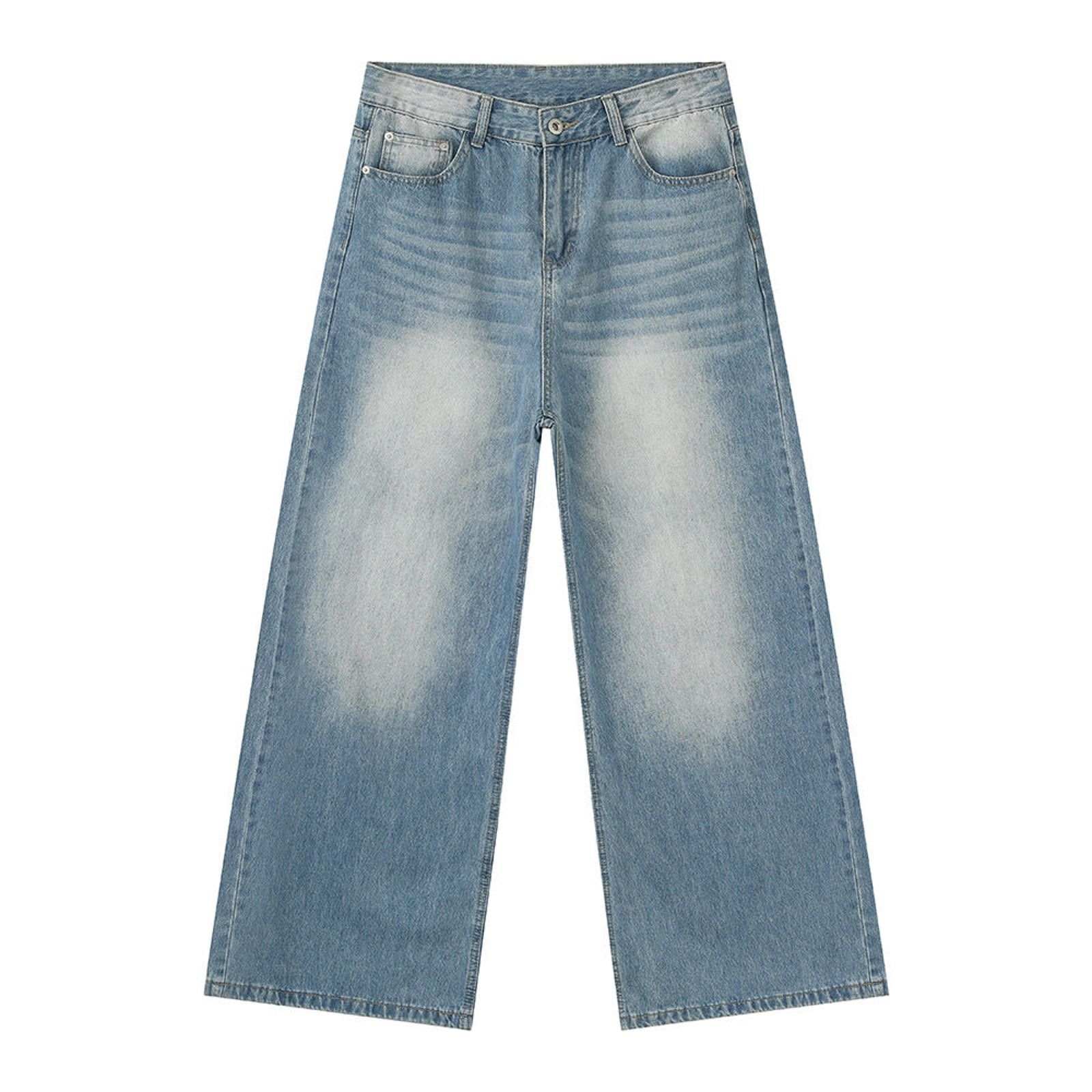 Vintage Wide Leg Distressed Blue and Black Denim Jeans Size US 32 / EU 48 - 2 Thumbnail