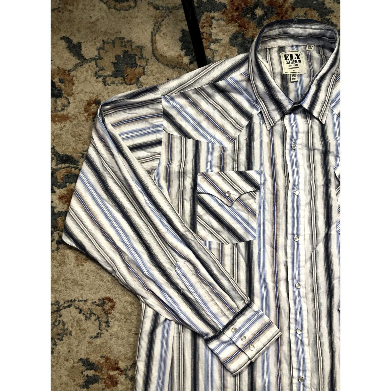 Vintage VINTAGE Ely Cattleman Shirt Mens 2XLT Blue Stripe Western Pearl Snap Long Sleeve Cowboy Size US XXL / EU 58 / 5 - 3 Thumbnail