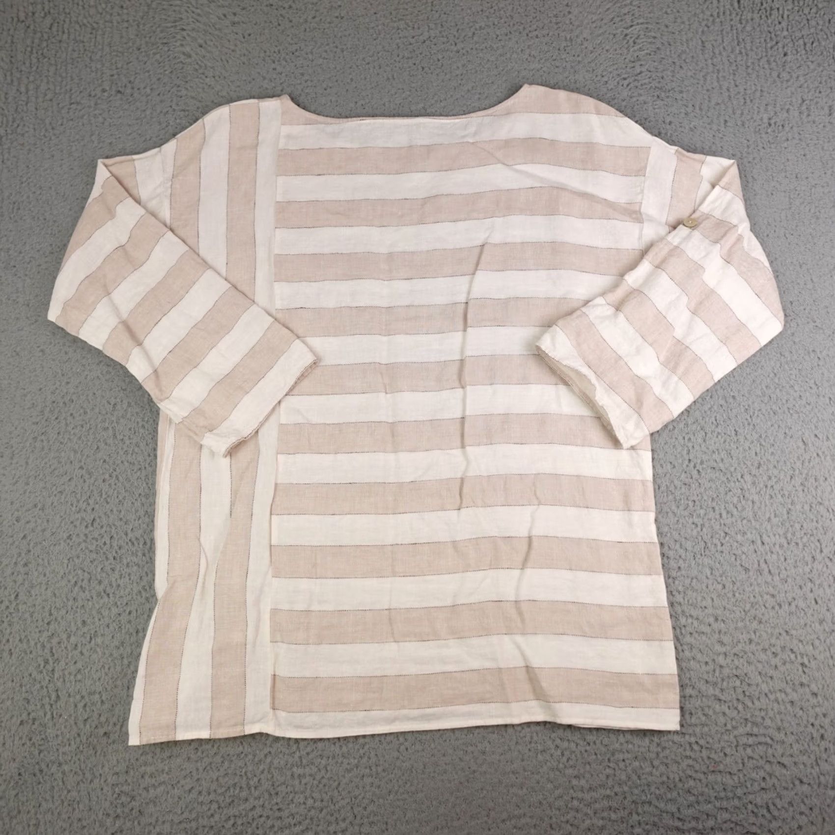 Soft Surroundings Soft Surroundings Shirt Womens Large White Striped 3/4 Sleeve Linen Blouse Size L / US 10 / IT 46 - 7 Thumbnail