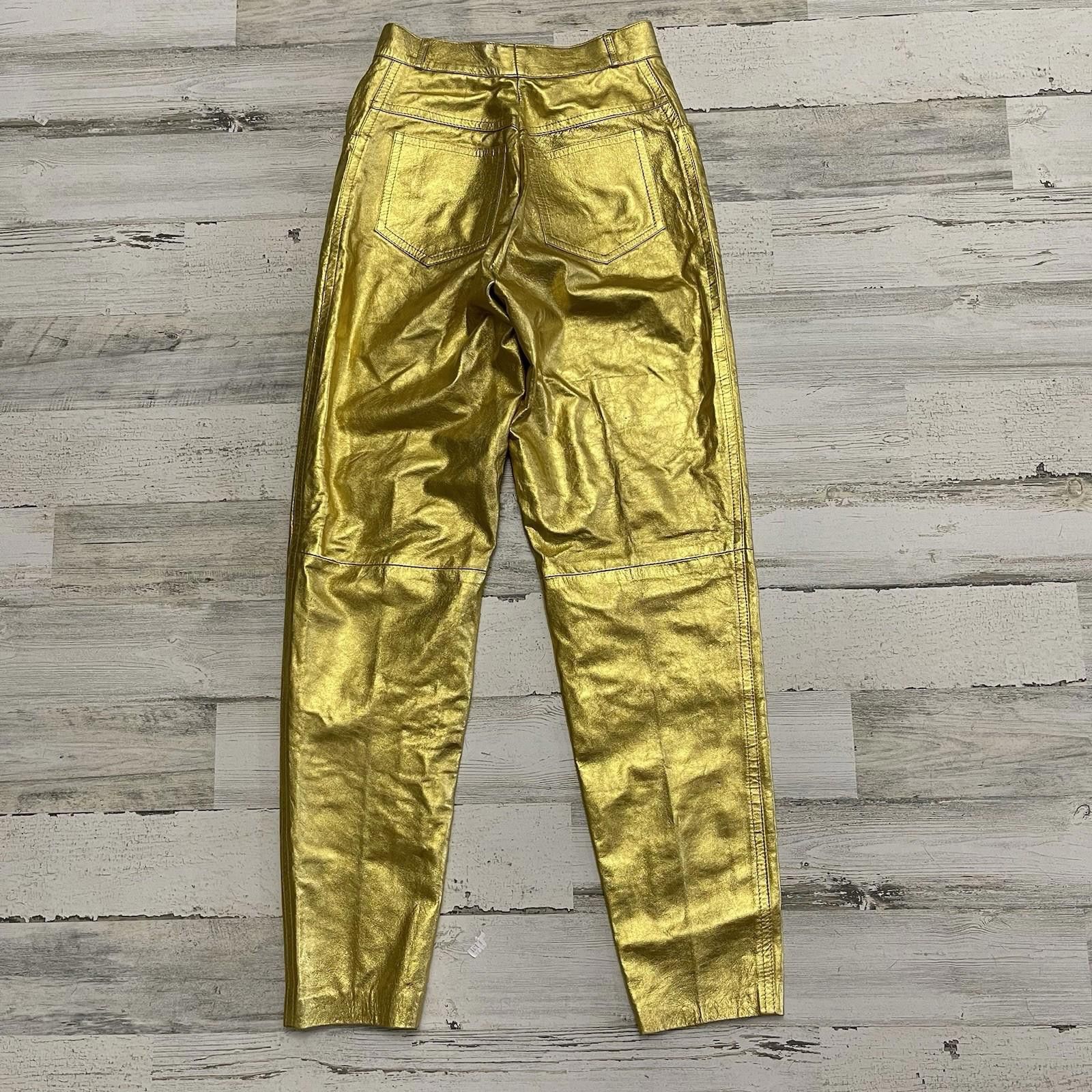 Designer Vintage Gold Leather Israel High Waisted Pants 0-2 Israel Size 26" / US 2 / IT 38 - 2 Thumbnail