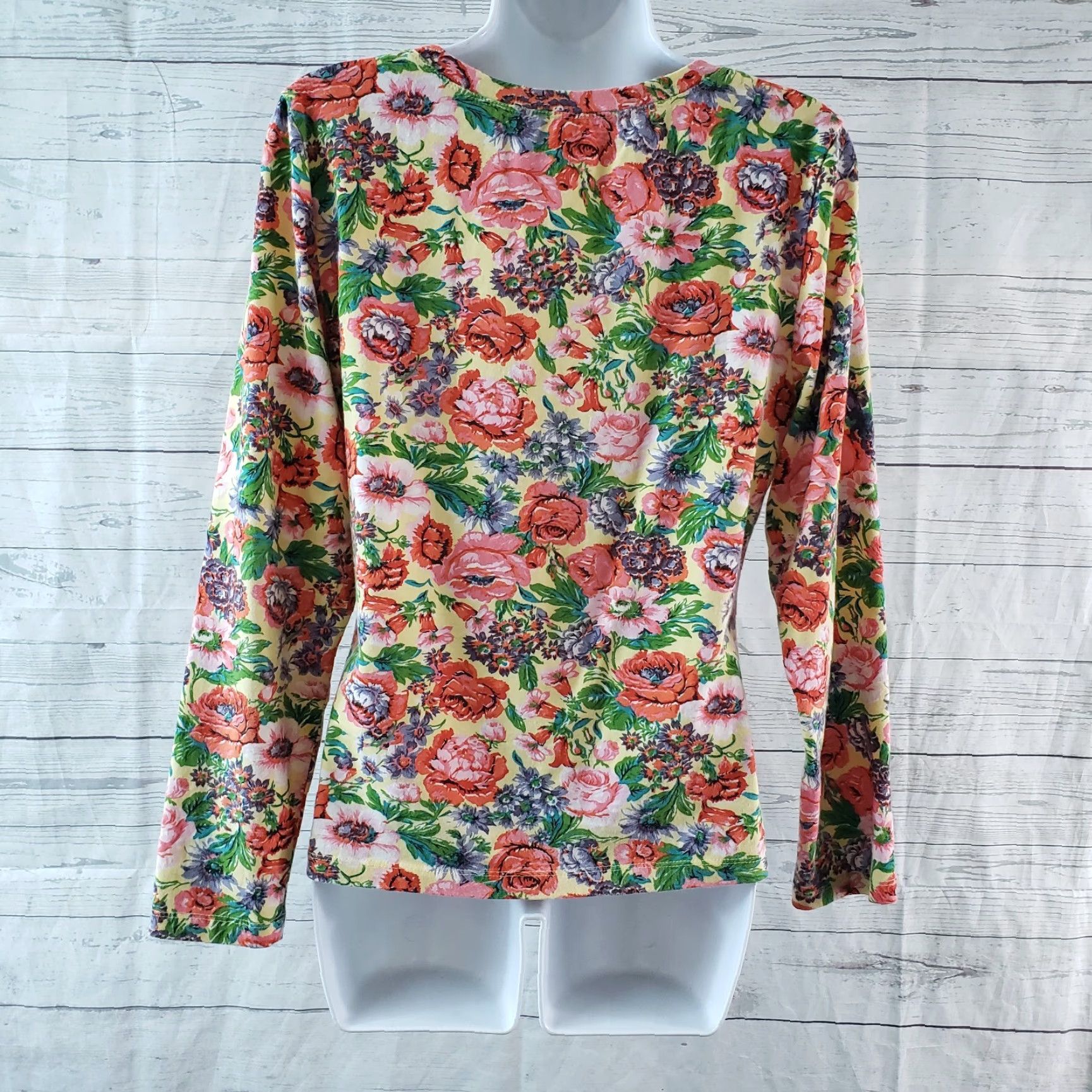 Vintage J. Peterman Womens Long Sleeve Top Sz Small Pink Floral Cotton Blend T-Shirt Size S / US 4 / IT 40 - 4 Thumbnail