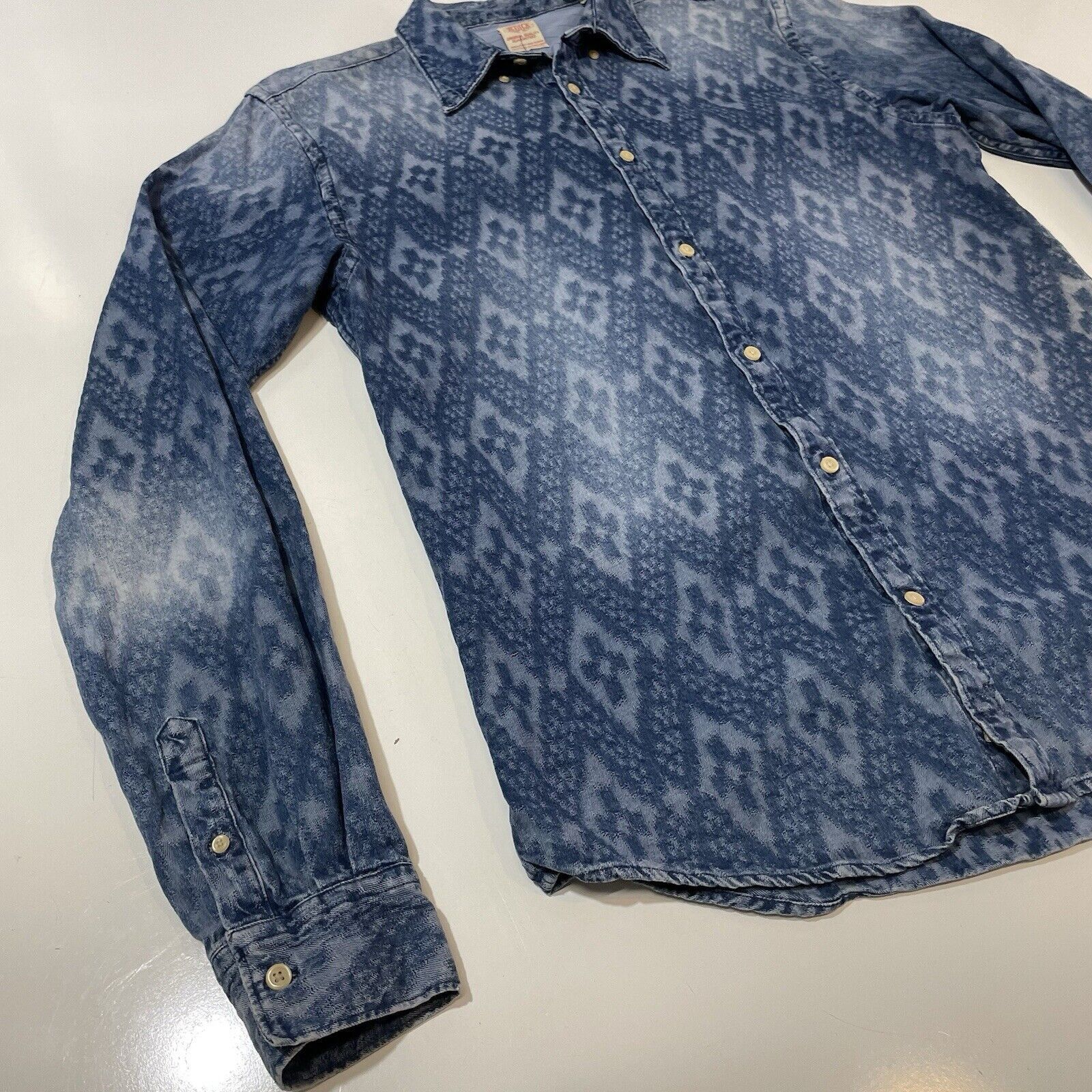 Scotch & Soda SCOTCH & SODA Men’s Blue Jean Geometric Stitch Denim Shirt M Size US M / EU 48-50 / 2 - 3 Thumbnail