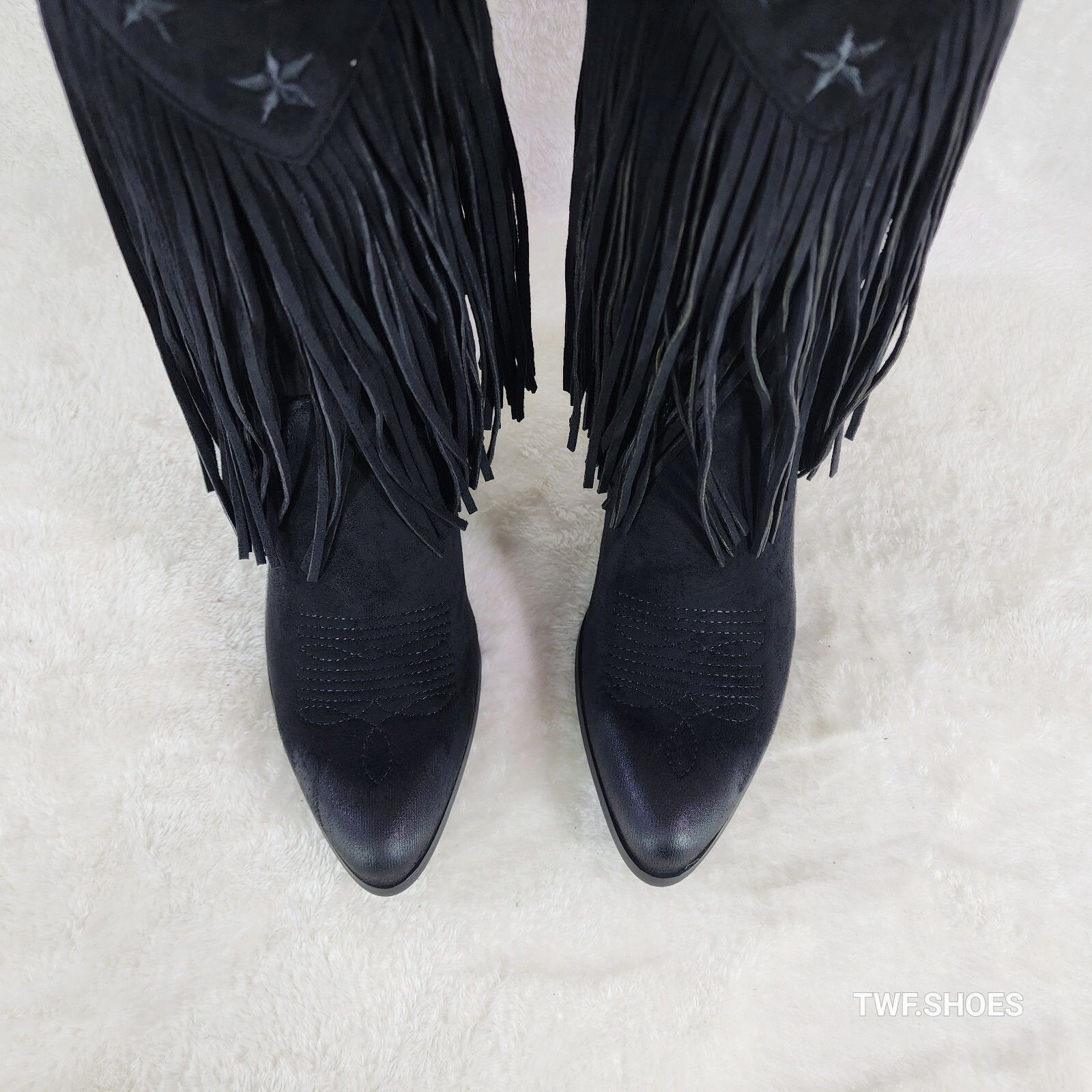 Other Dusty Trails Mid Calf Jet Black Fringe Country Western Cowgi Size US 11 / IT 41 - 5 Thumbnail