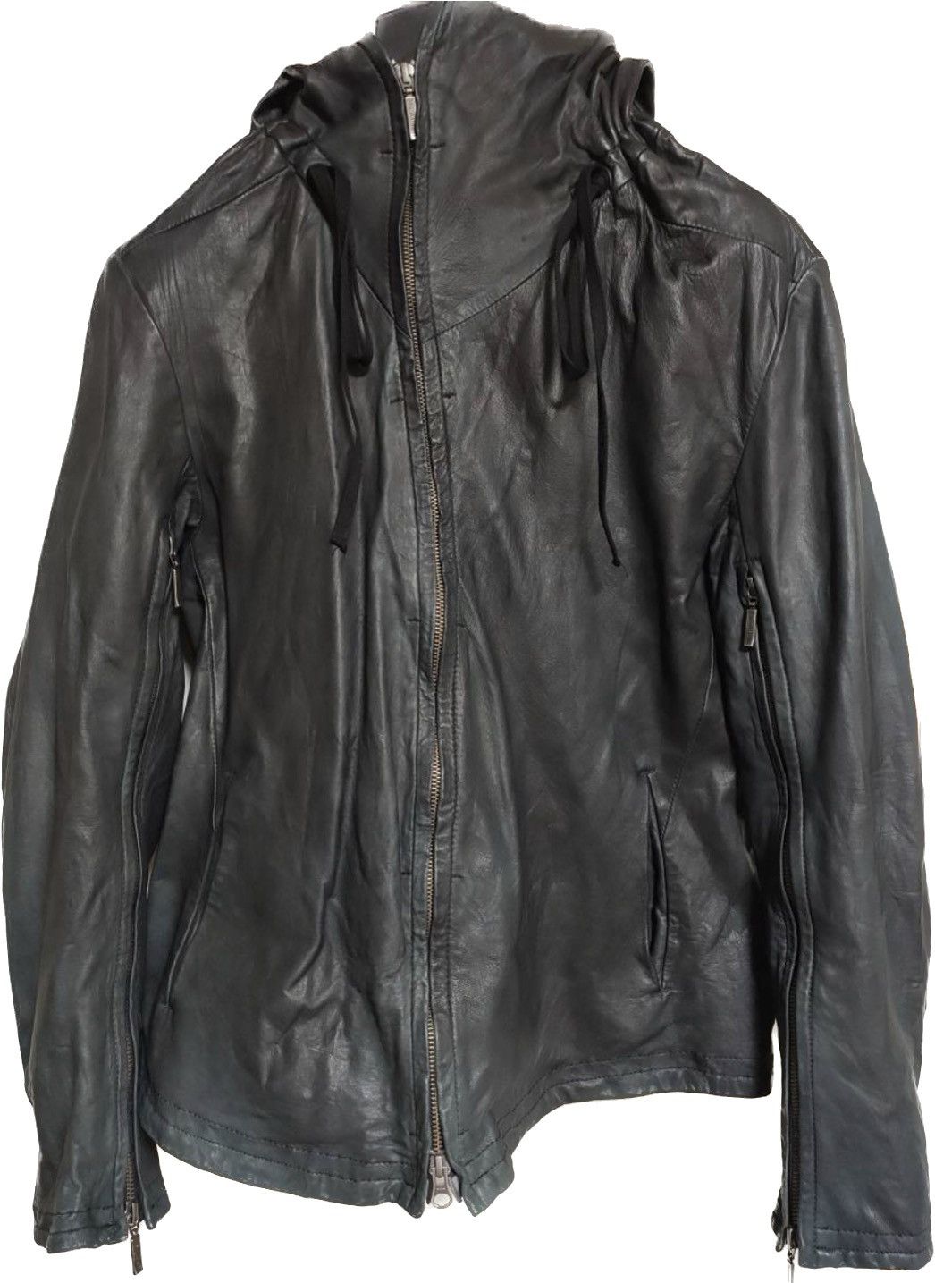 image of Archival Clothing x Yasuyuki Ishii Hooded Leather Jacket in Black, Men's (Size Small)