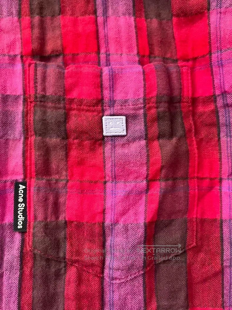 Acne Studios Smiley icon color block plaid shirt with long