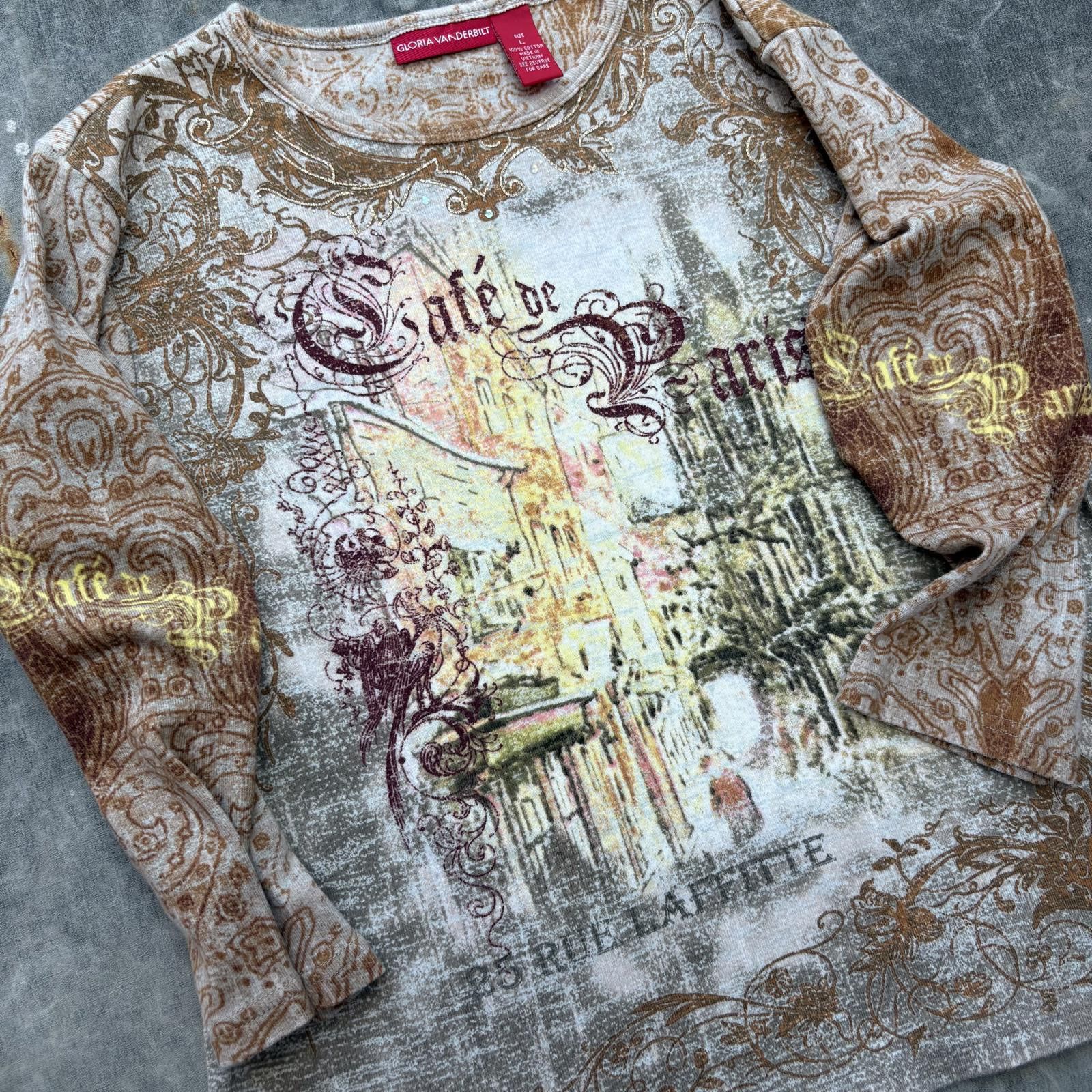 Vintage Vintage Y2K Cafe De Paris Paisley Stretchy 3/4 Sleeve Shirt Size L / US 10 / IT 46 - 2 Thumbnail