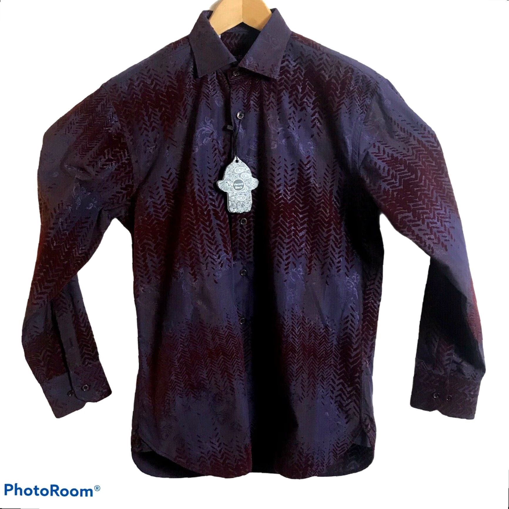 Luchiano Visconti VINTAGE Visconti Black Shirt Mens Small Flocked Deep Red Chevron Long Sleeve #3986 Size US S / EU 44-46 / 1 - 3 Thumbnail
