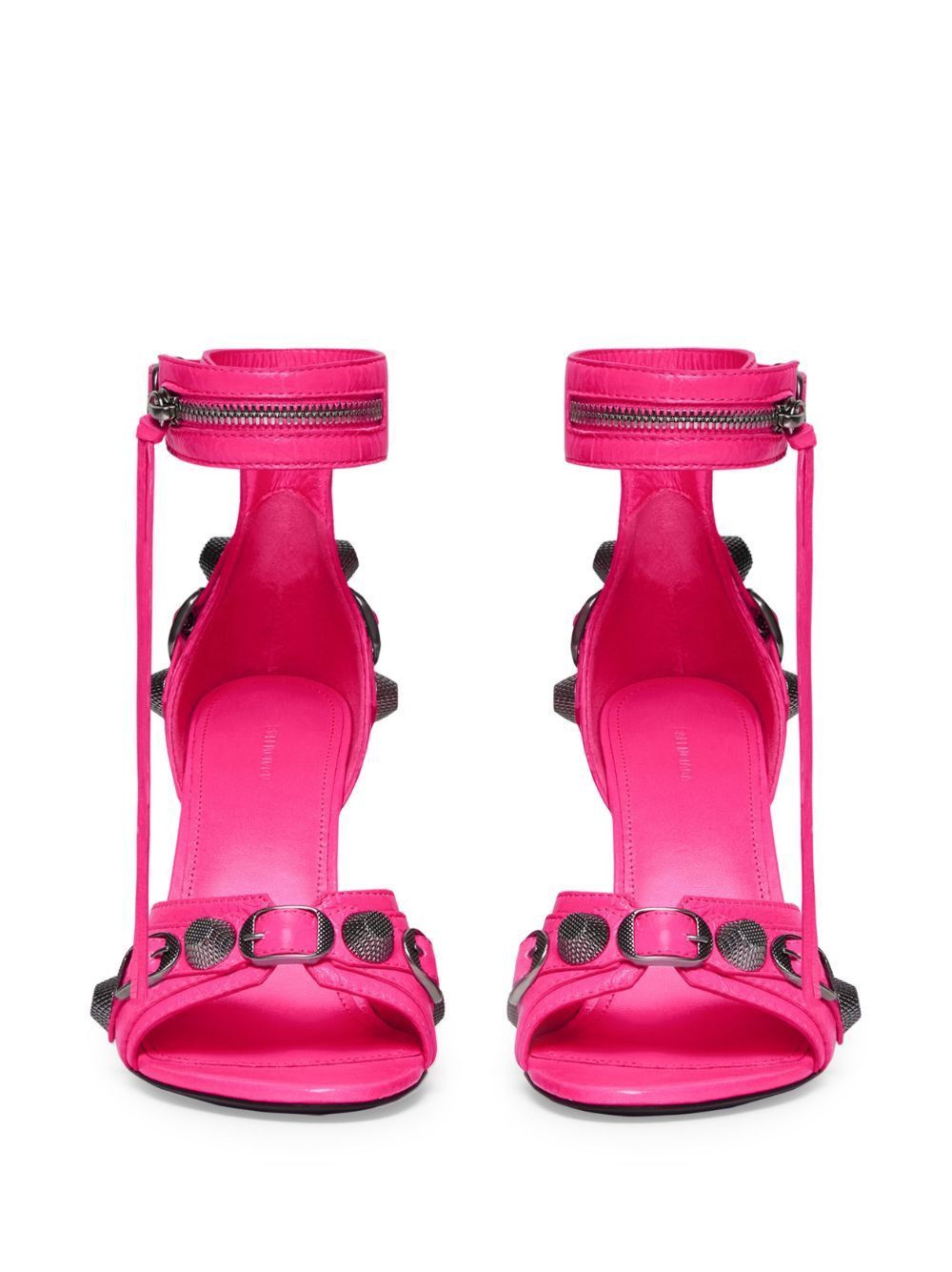 image of Balenciaga Pink Cagole Stiletto Leather Sandals in Fuchsia, Women's (Size 7)