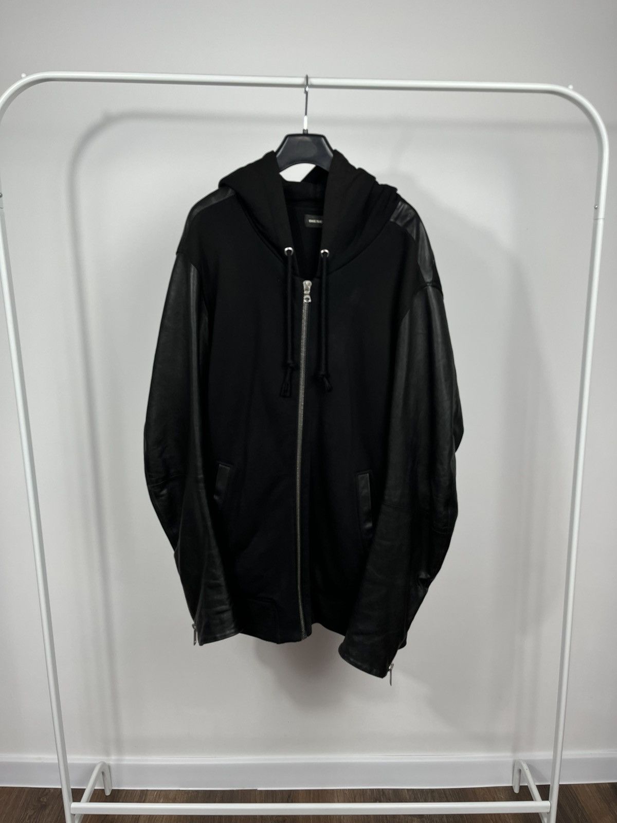 Diesel Diesel Black Zip Hoodie Jacket XL Genuine Leather Sleeves Size US XL / EU 56 / 4 - 1 Thumbnail