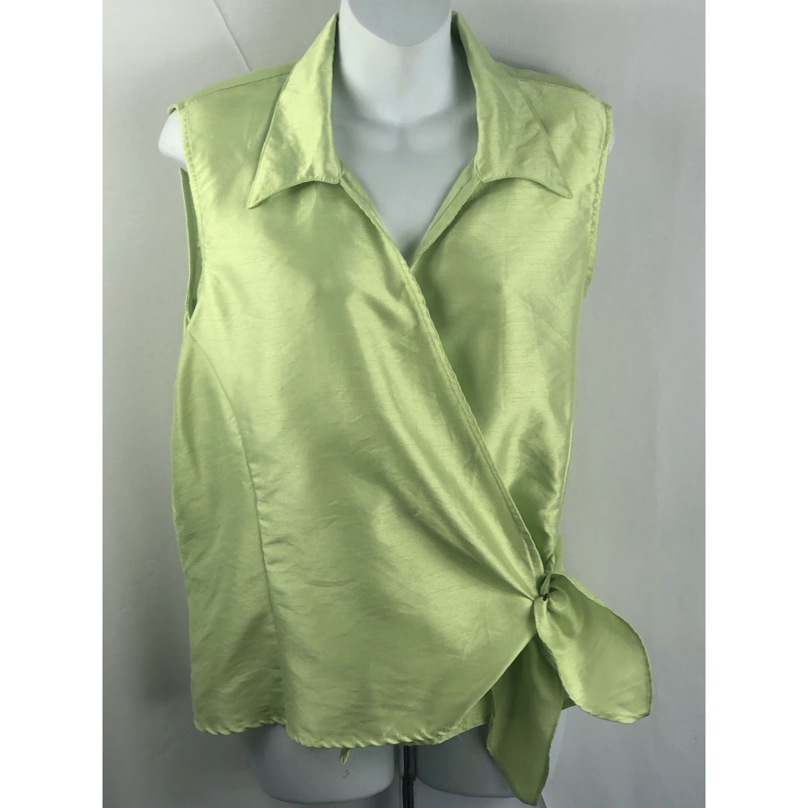 Vintage VINTAGE Dressbarn wrap top L lime shimmer sleeveless collar tie 90s Y2K Size L / US 10 / IT 46 - 5 Thumbnail