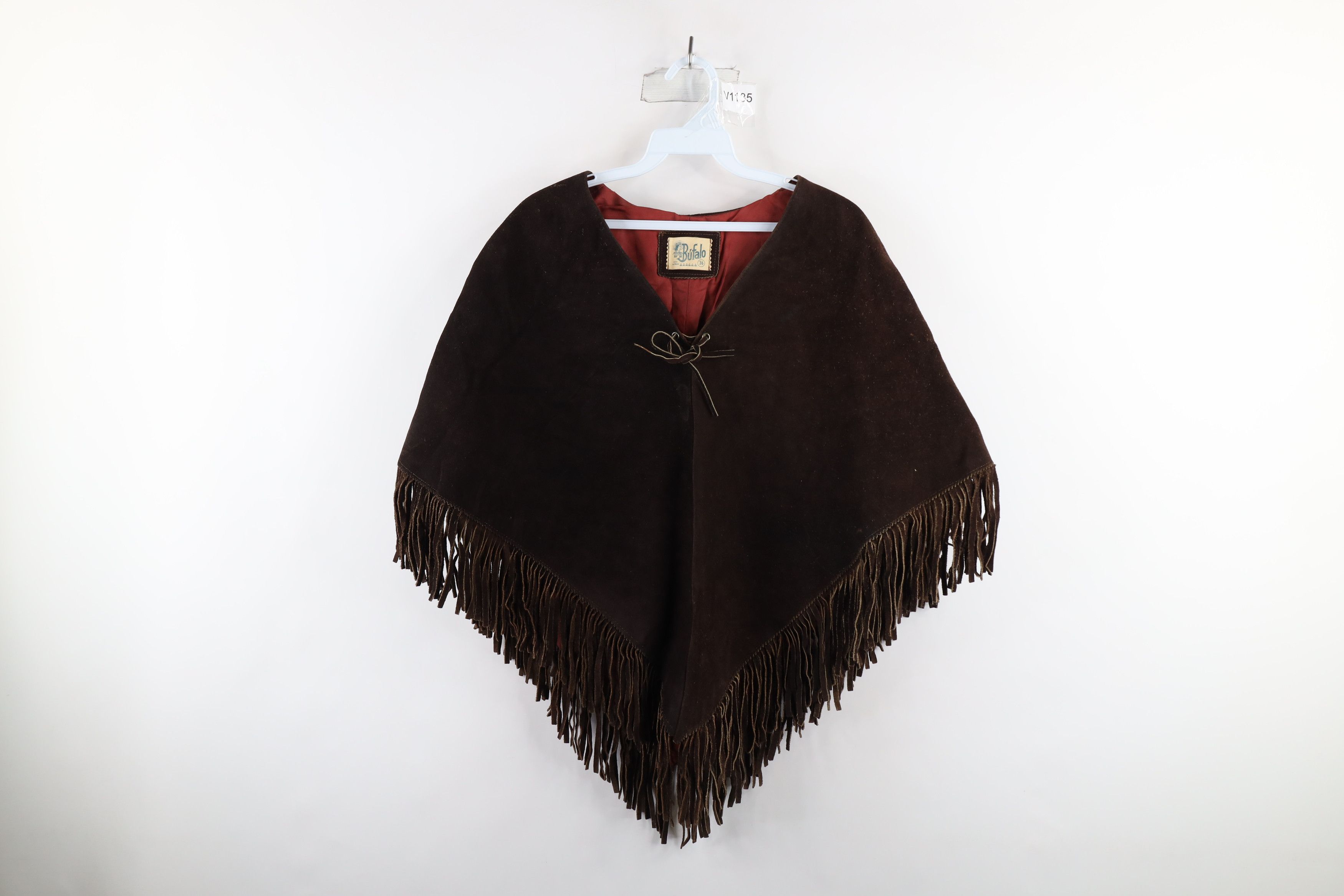 Image of Vintage 50S 60S Boho Chic Leather Cape Poncho Jacket Brown, Women's (Size XS)