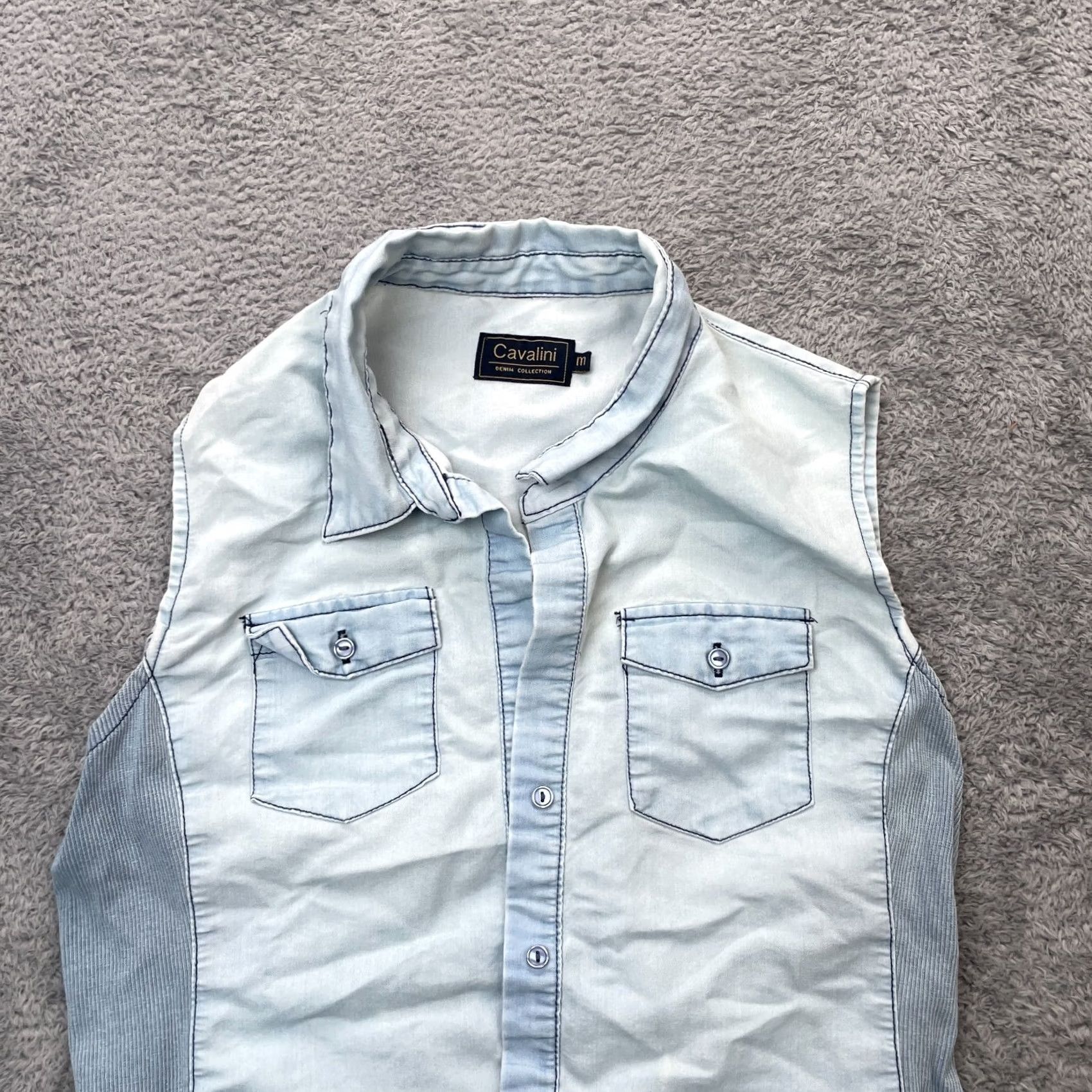 Denime Cavalini Shirt Womens Medium Blue Denim Cotton Sleeveless Western Button Up Size M / US 6-8 / IT 42-44 - 5 Thumbnail