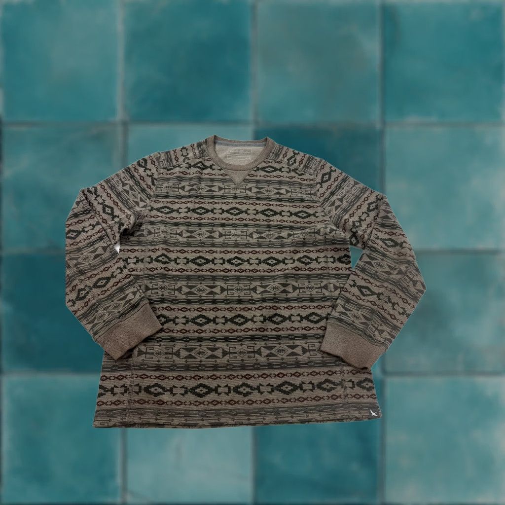 Eddie Bauer Eddie Bauer Shirt Mens Medium Beige Aztec Geometric Waffle Thermal Pullover Size US M / EU 48-50 / 2 - 1 Thumbnail
