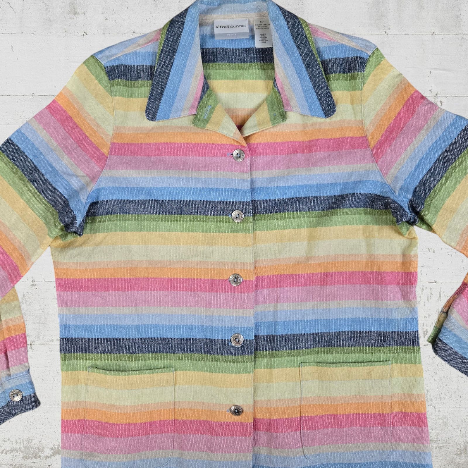 Other Y2K Pastel Rainbow Linen Blend Striped Jacket Size 14P Size XL / US 12-14 / IT 48-50 - 3 Thumbnail