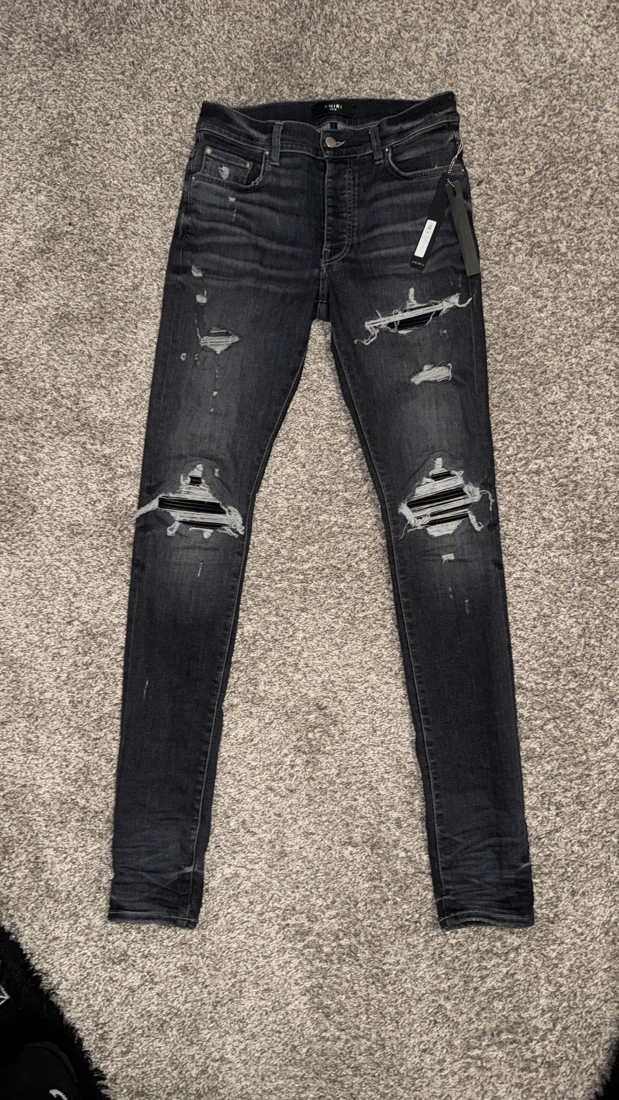 Amiri Washed Grey Leather Patch MX1 Jeans