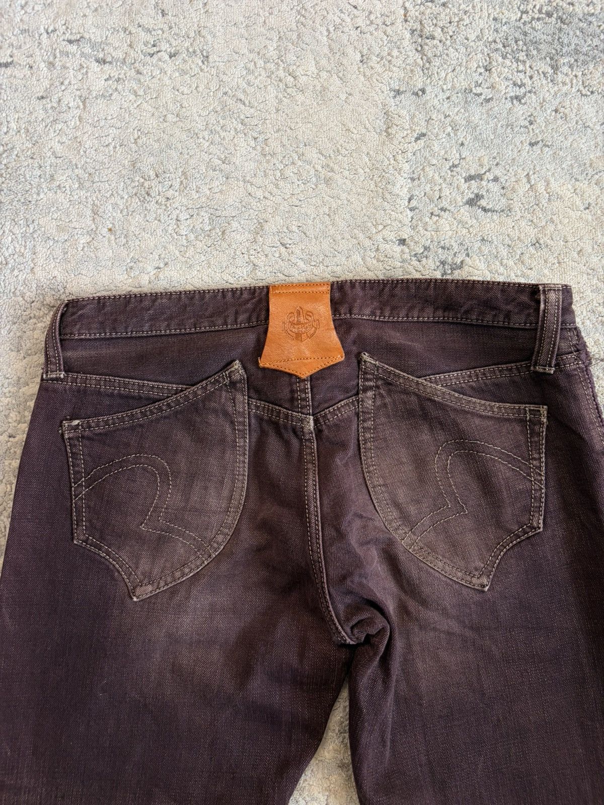 Obelisk Maroon Distressed Flared Curve Denim Size US 31 - 10 Thumbnail