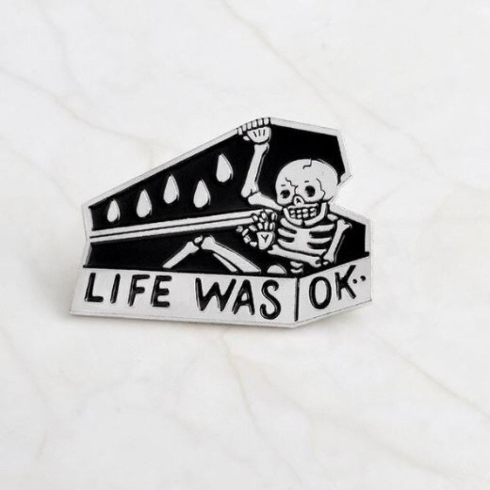 Pinko Life Was Ok Skeleton in Coffin Pin Brooch Size ONE SIZE - 1 Thumbnail