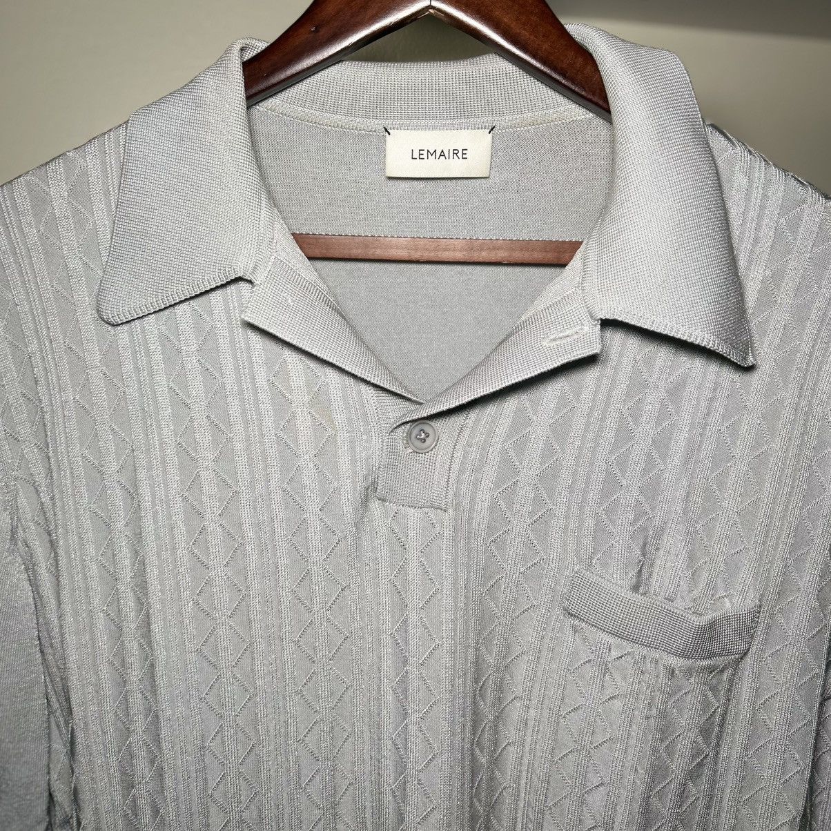Lemaire Lemaire Viscose Jacquard Knit Long Sleeve Polo Gray S Size US S / EU 44-46 / 1 - 2 Thumbnail