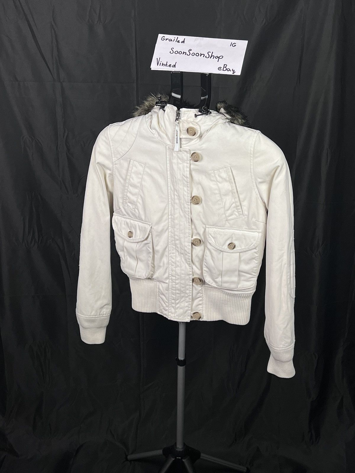 Vintage × Woolrich Woolen Mills 🔴 Vintage Woolrich winter jacket with fur white Size XS / US 0-2 / IT 36-38 - 2 Thumbnail