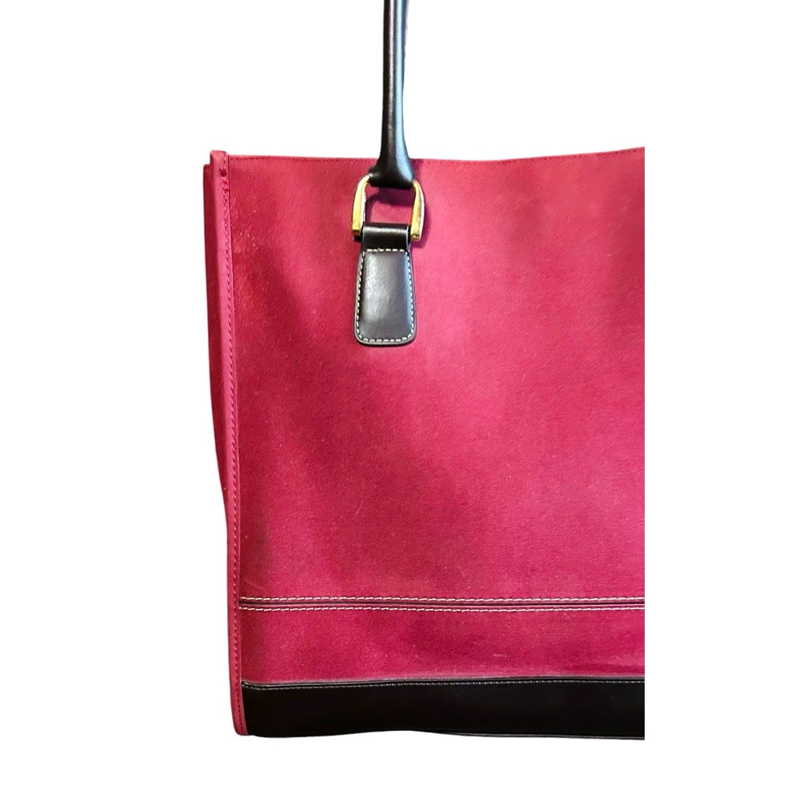 Vintage Diane Von Furstenberg Burgundy Canvas Suede Tote Women's Purse Handbag Size ONE SIZE - 3 Thumbnail