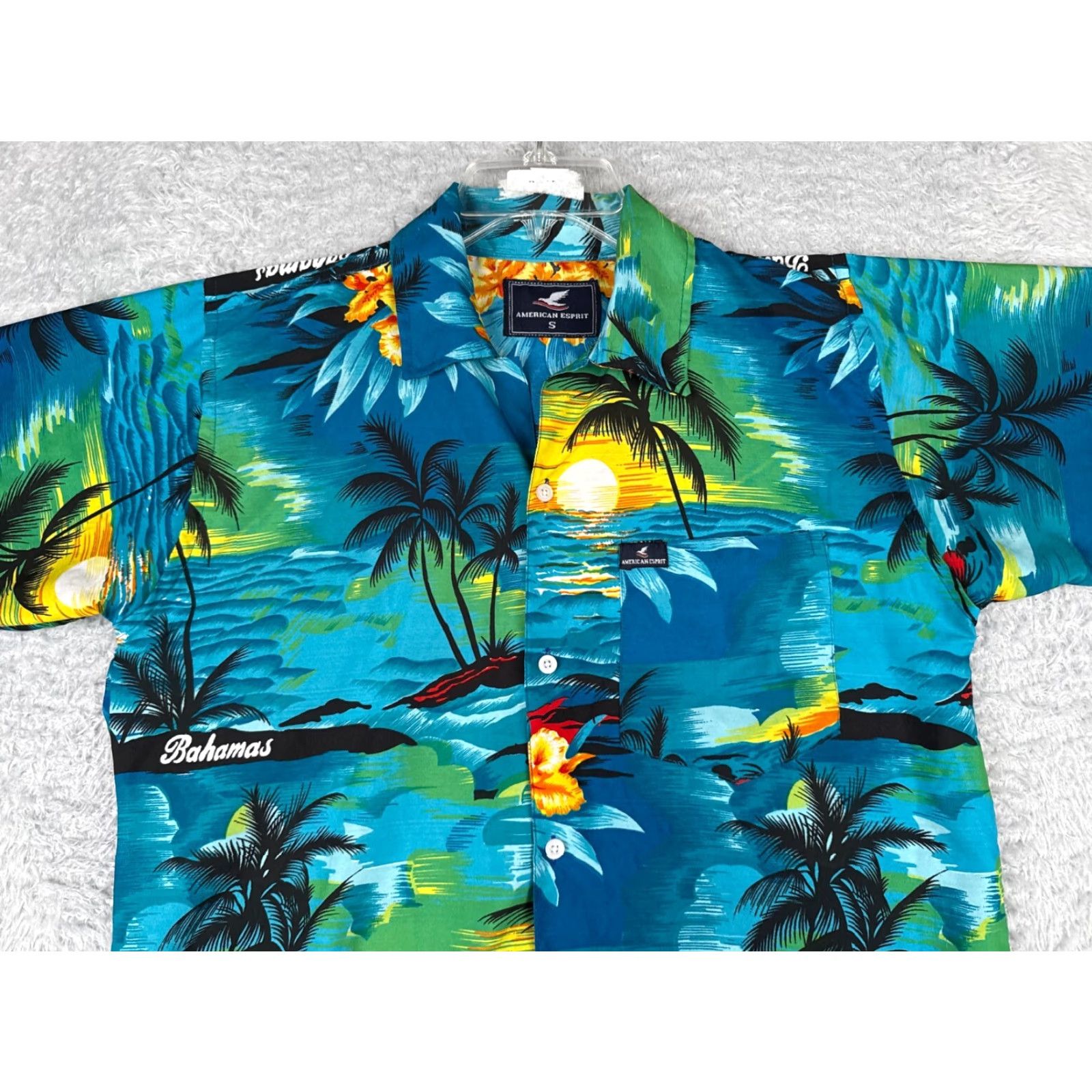 Esprit American Esprit Shirt Men Small Blue Floral Palm Sailboat Polyester Hawaiian Button-Up Short Sleeve Mens Size US S / EU 44-46 / 1 - 4 Thumbnail