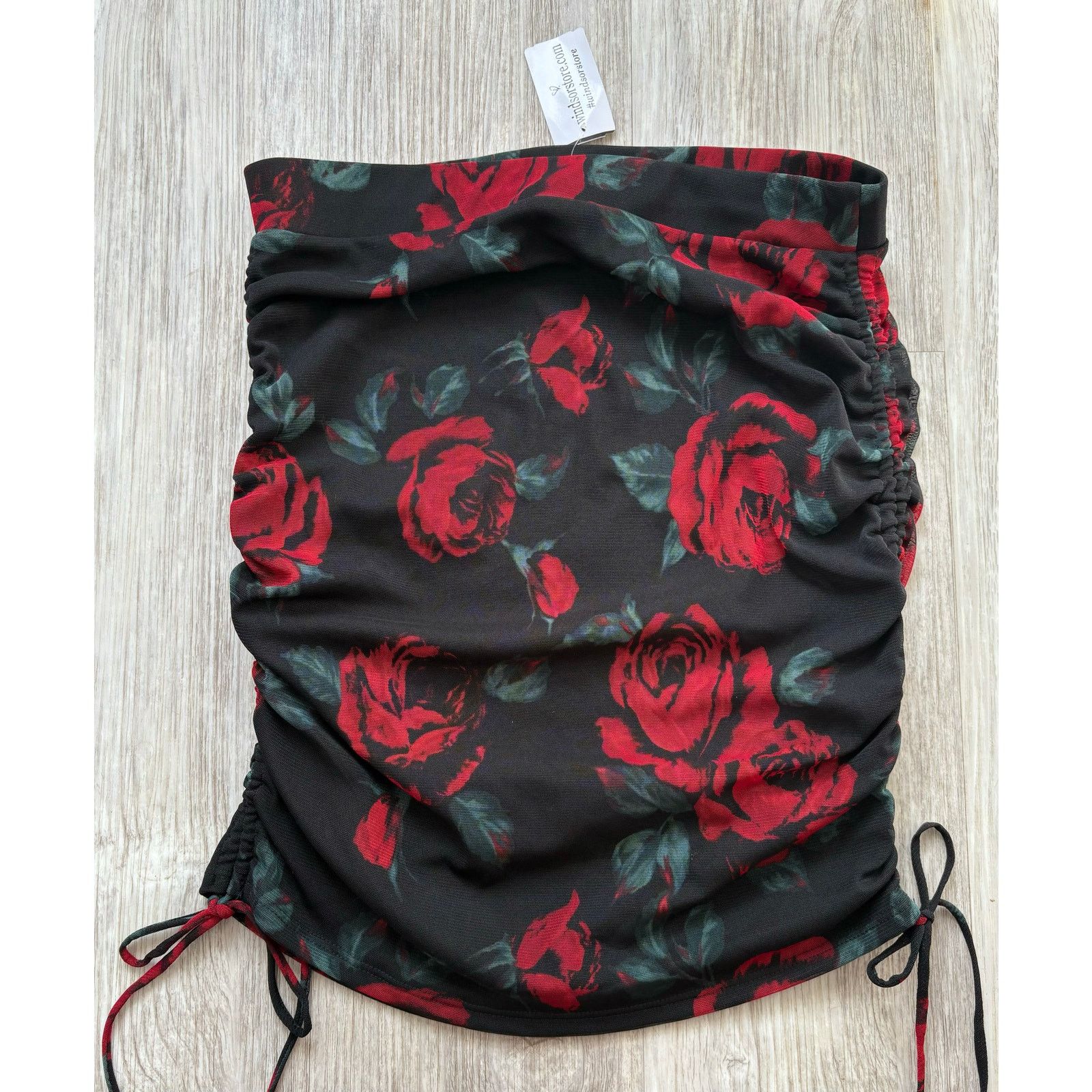 Other Windsor | Black Floral Cinch Side Tie Skirt | NWT | Large Size 22" - 1 Thumbnail