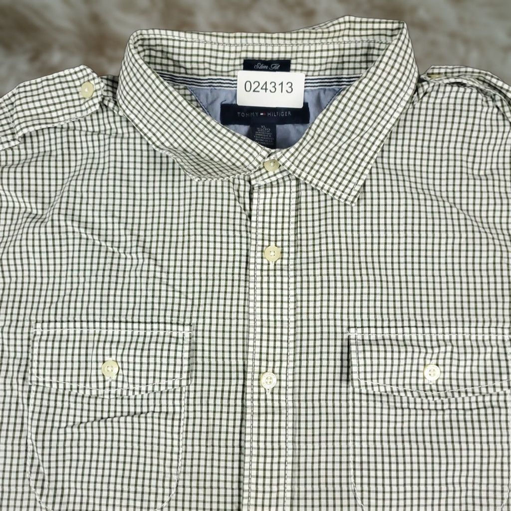 Tommy Hilfiger Tommy Hilfiger Shirt Mens XL Green White Check Casual Button Up Short Sleeve Size US XL / EU 56 / 4 - 1 Thumbnail