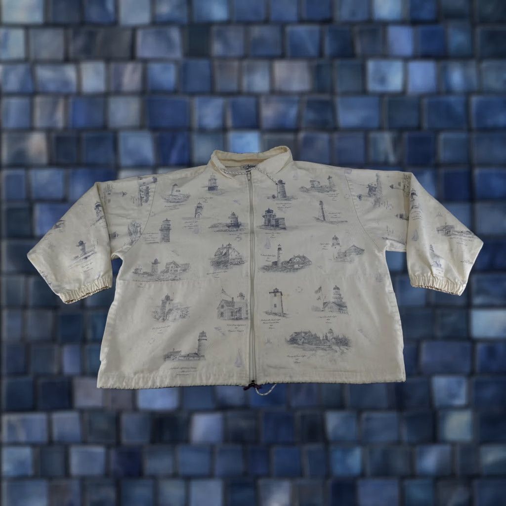 Nautica VINTAGE Artisans Jacket Womens Large Beige Lighthouse Nautical All Over Print Size L / US 10 / IT 46 - 1 Thumbnail